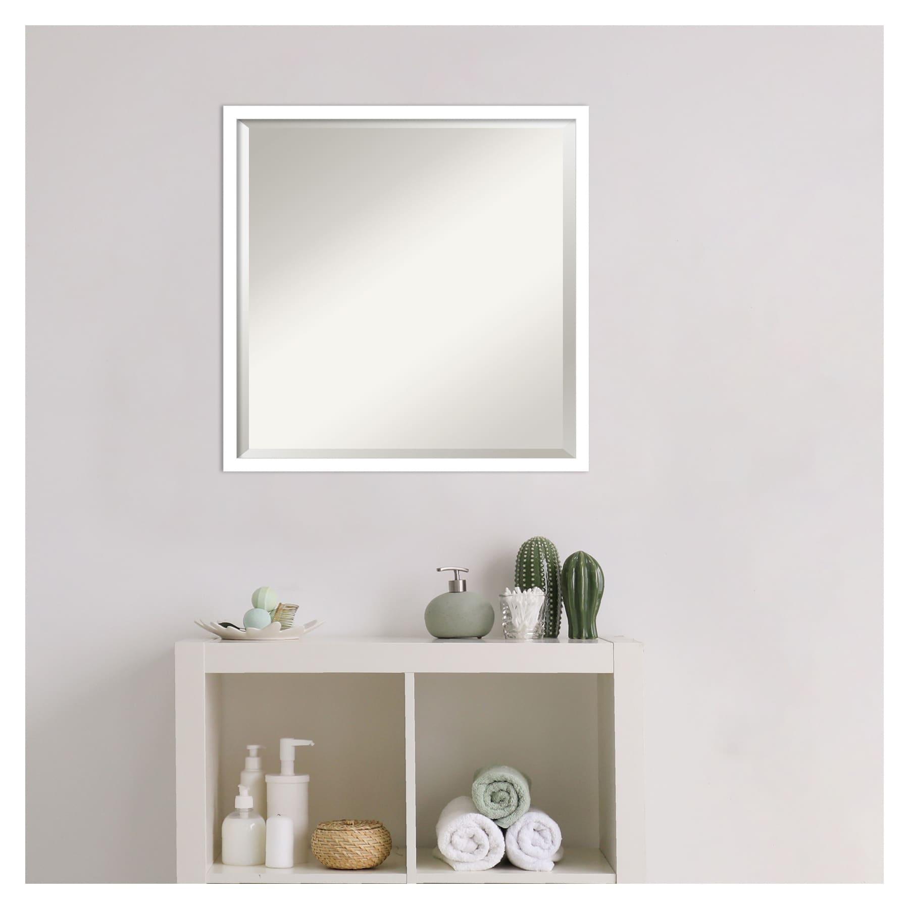 Amanti Art Beveled Wood Bathroom Wall Mirror - Svelte Frame Svelte White Outer Size: 21 x 21 in White