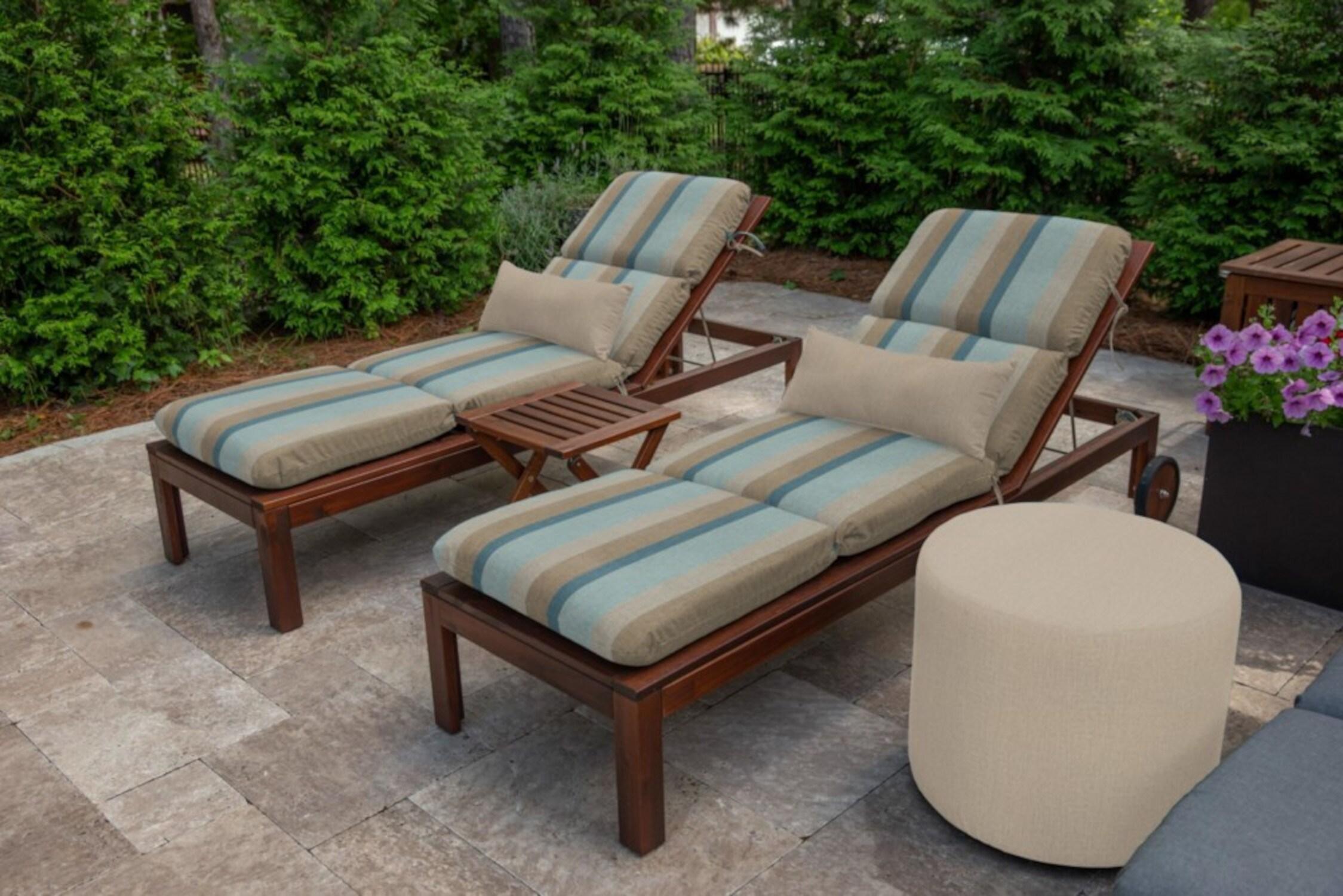 Casual Cushion Stripe Sunbrella® Fabric 1-Piece Outdoor Chaise Cushion, 22.5"W x 74"L, Gateway Mist