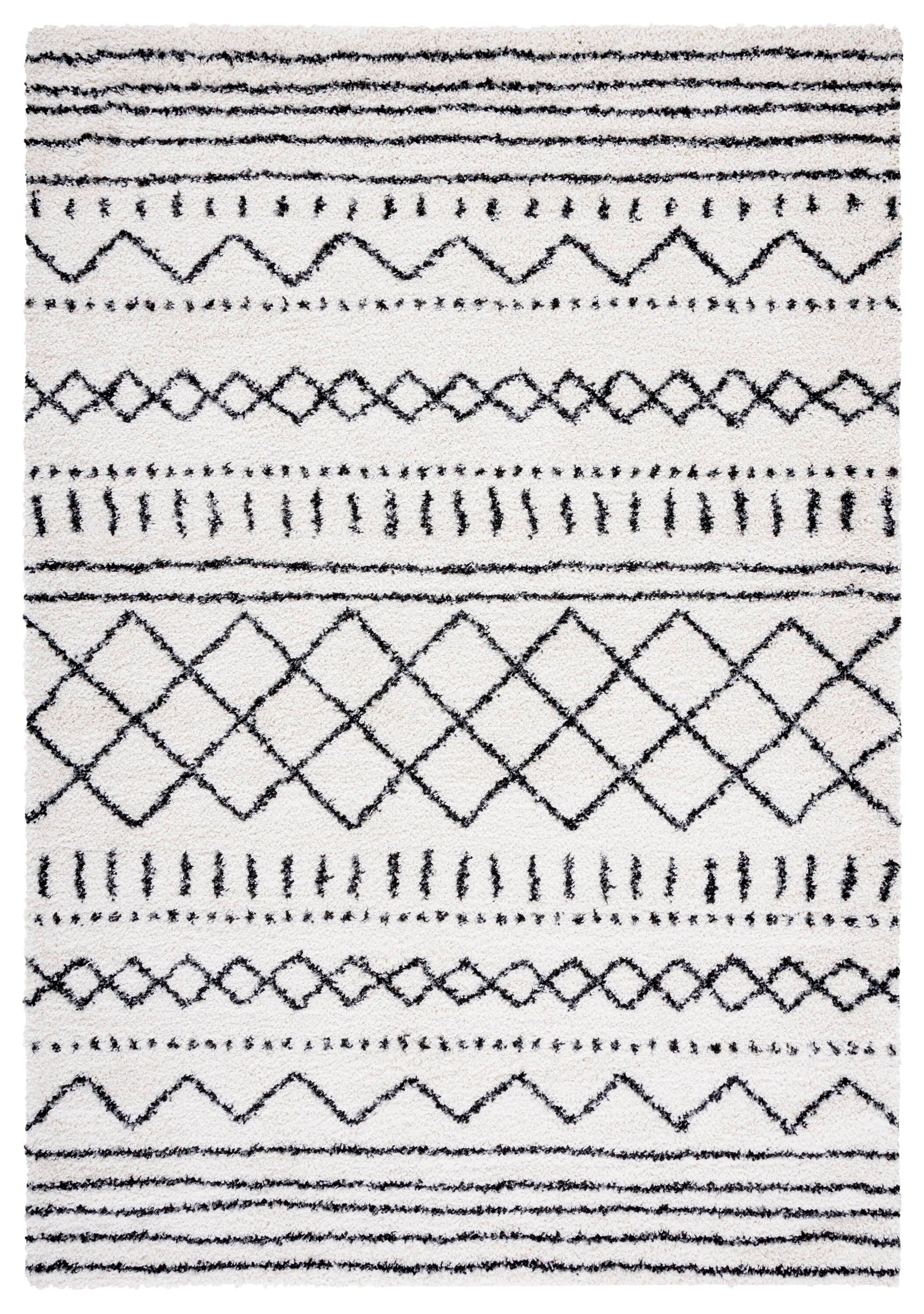 SAFAVIEH Arizona Teagan Geometric Shag Area Rug, Ivory/Black, 6'7" x 6'7" Square