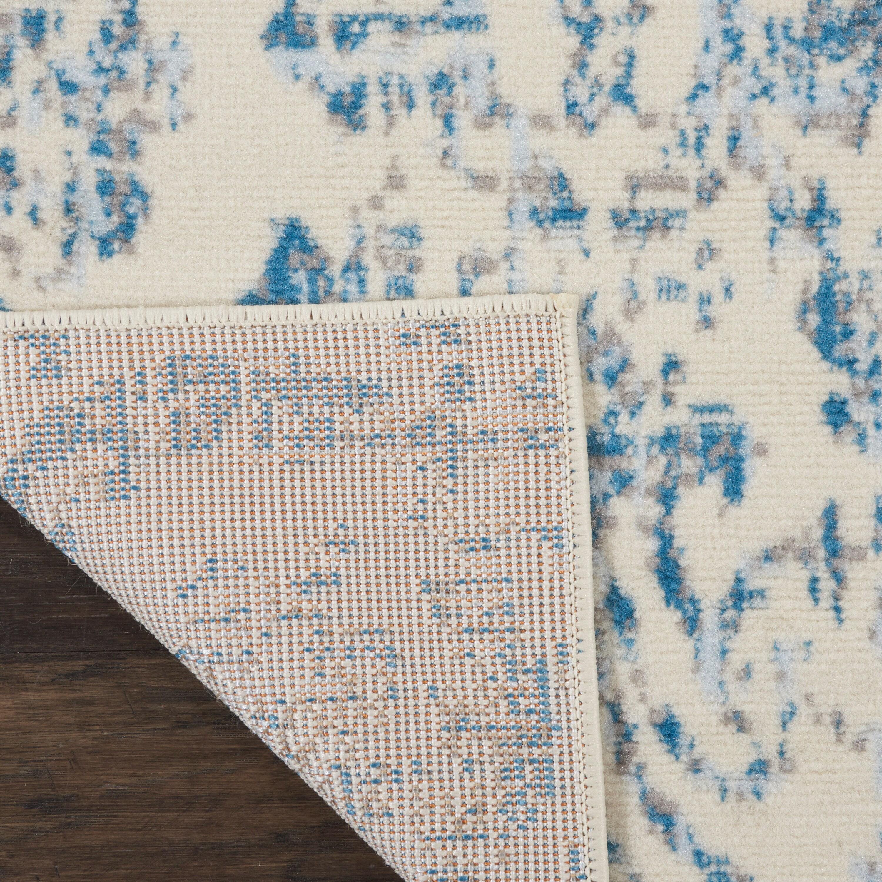 Nourison Jubilant 2' x 4' Ivory/Blue Area Rug Farmhouse Vintage Damask by Nourison