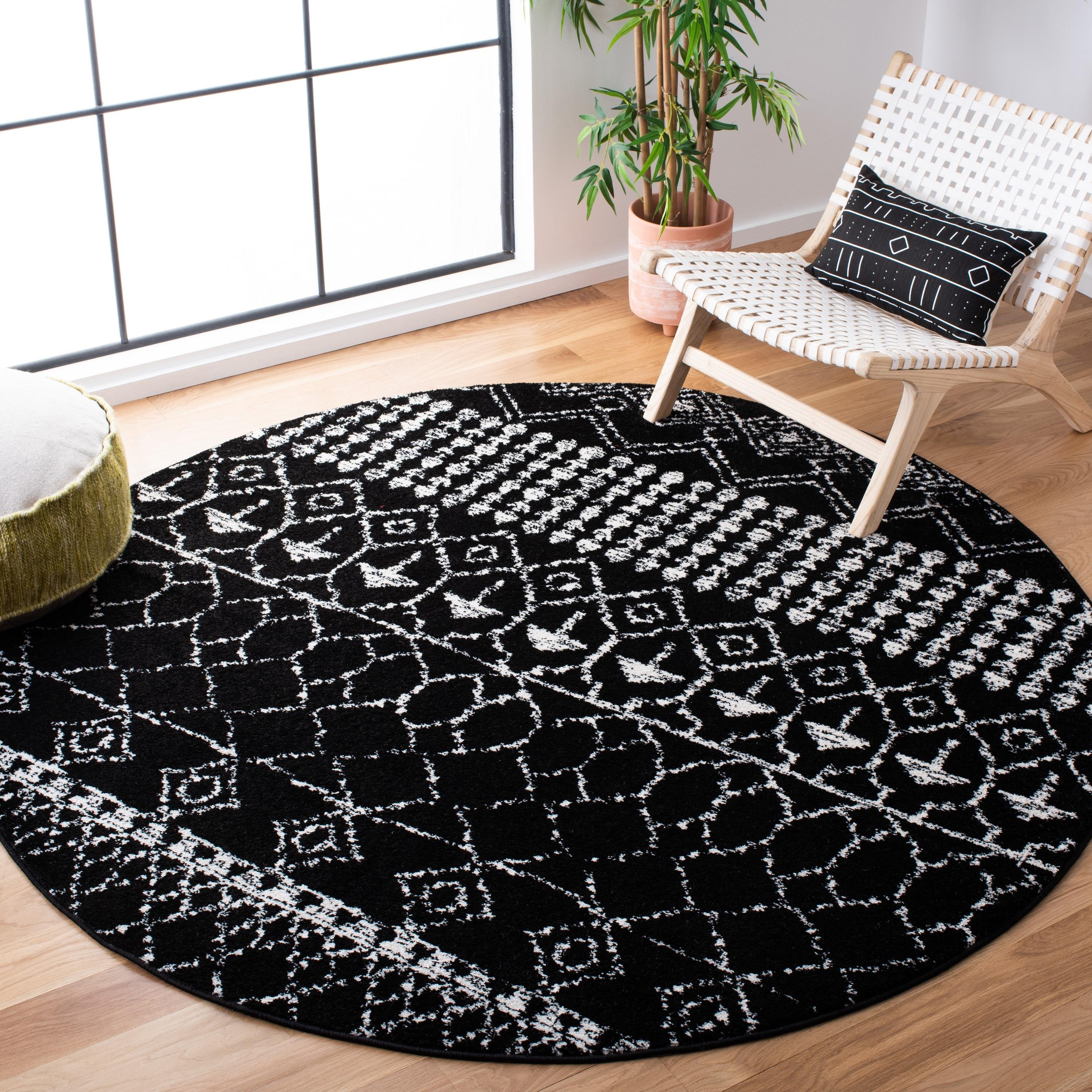 Tulum TUL229 Power Loomed Area Rug - Black/Ivory - 3' round - Safavieh.