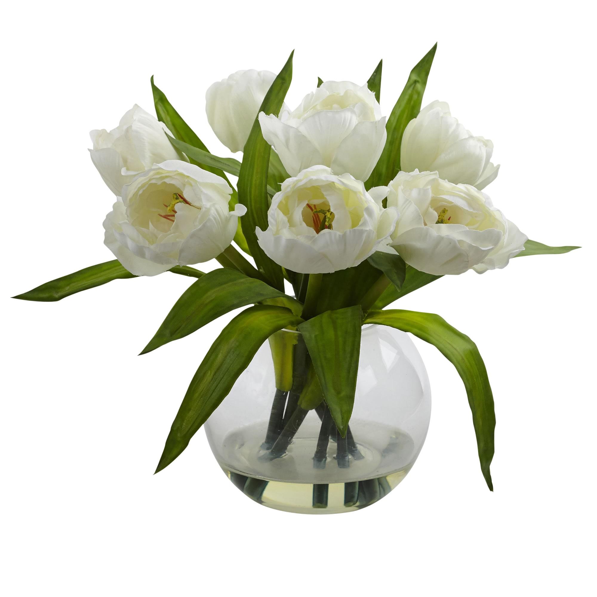 Nearly Natural Home Decor Tulips Arrangement with Vase