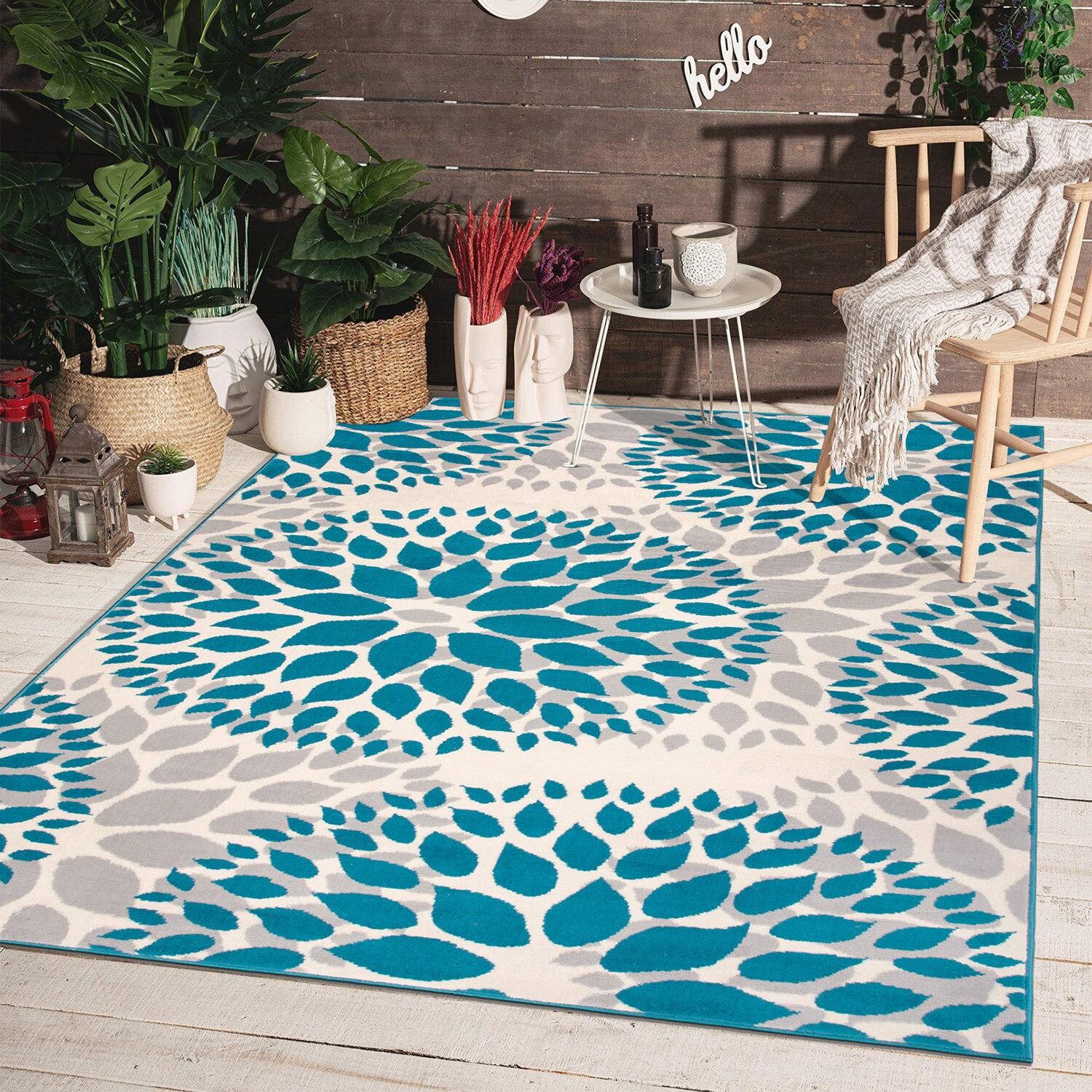 World Rug Gallery Modern Floral Circles Blue 3'1" x 5' Area Rug