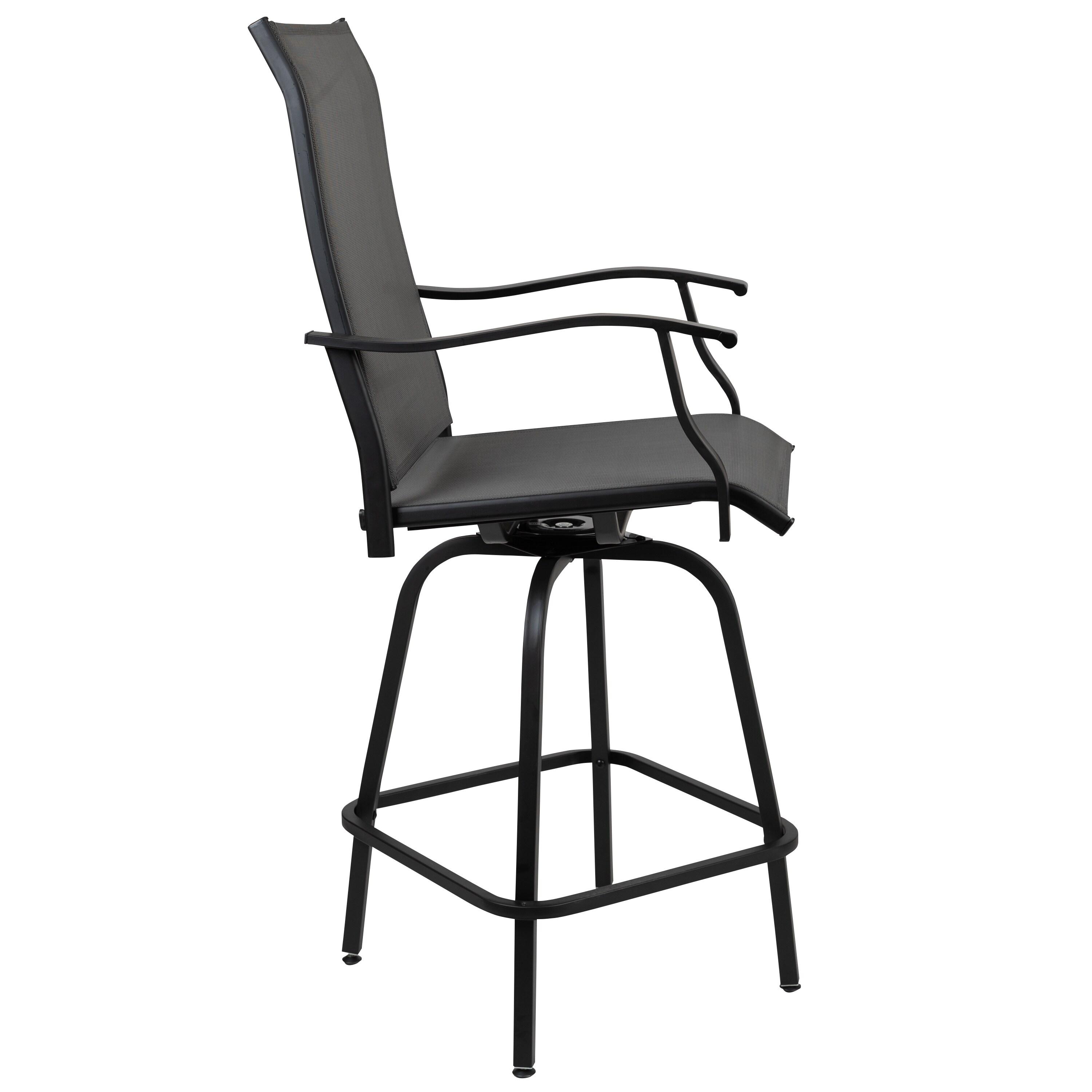 Flash Furniture Patio Bar Height Stools Set of 2, All-Weather Textilene Swivel Patio Stools and Deck Chairs with High Back & Armrests in Gray