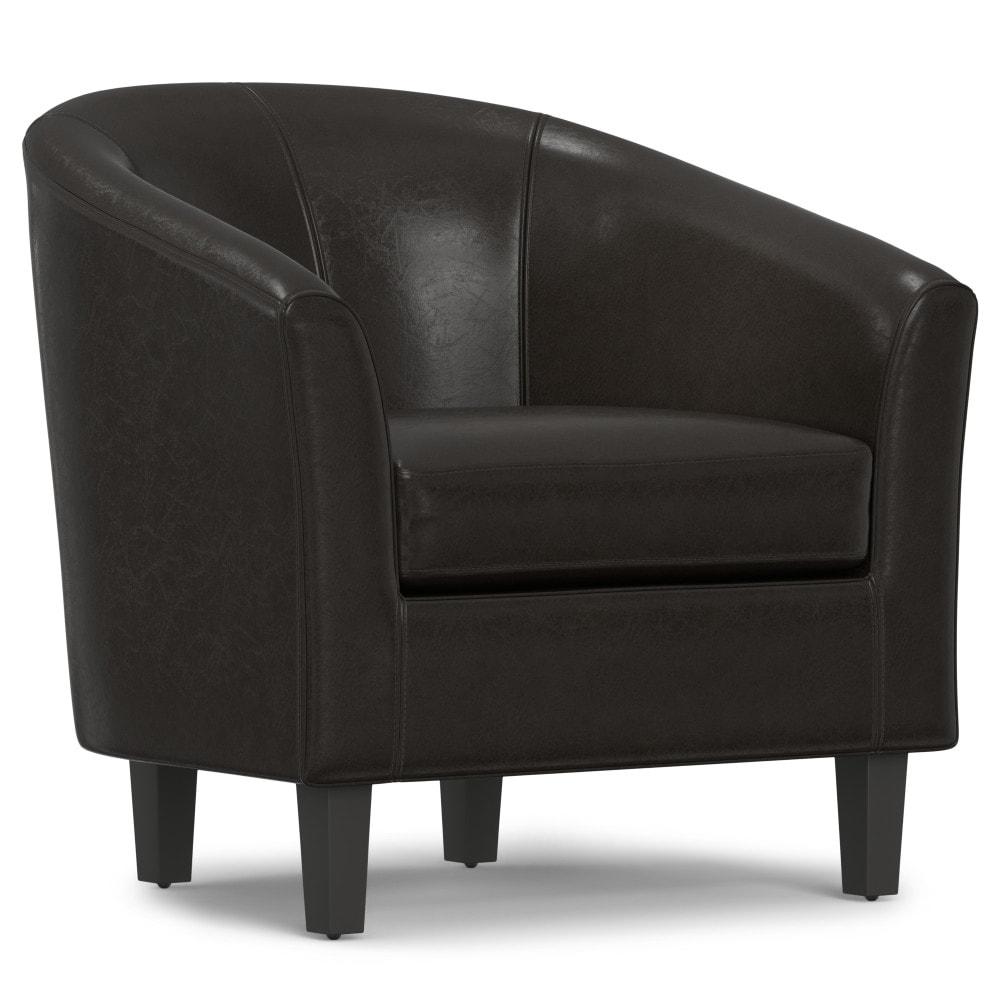 Simpli Home Austin 30"W Upholstered Vegan Faux Leather Contemporary Tub Accent Chair with High Arms and Deep Seat