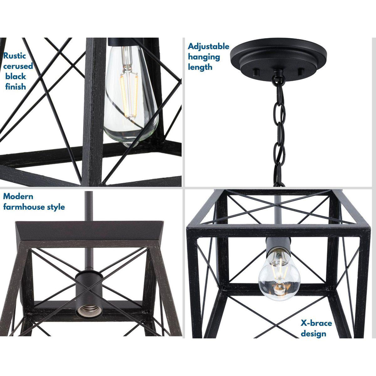 Progress Lighting Briarwood 1-Light Mini-Pendant, Steel, Textured Black, Faux-Painted Wood Enclosure