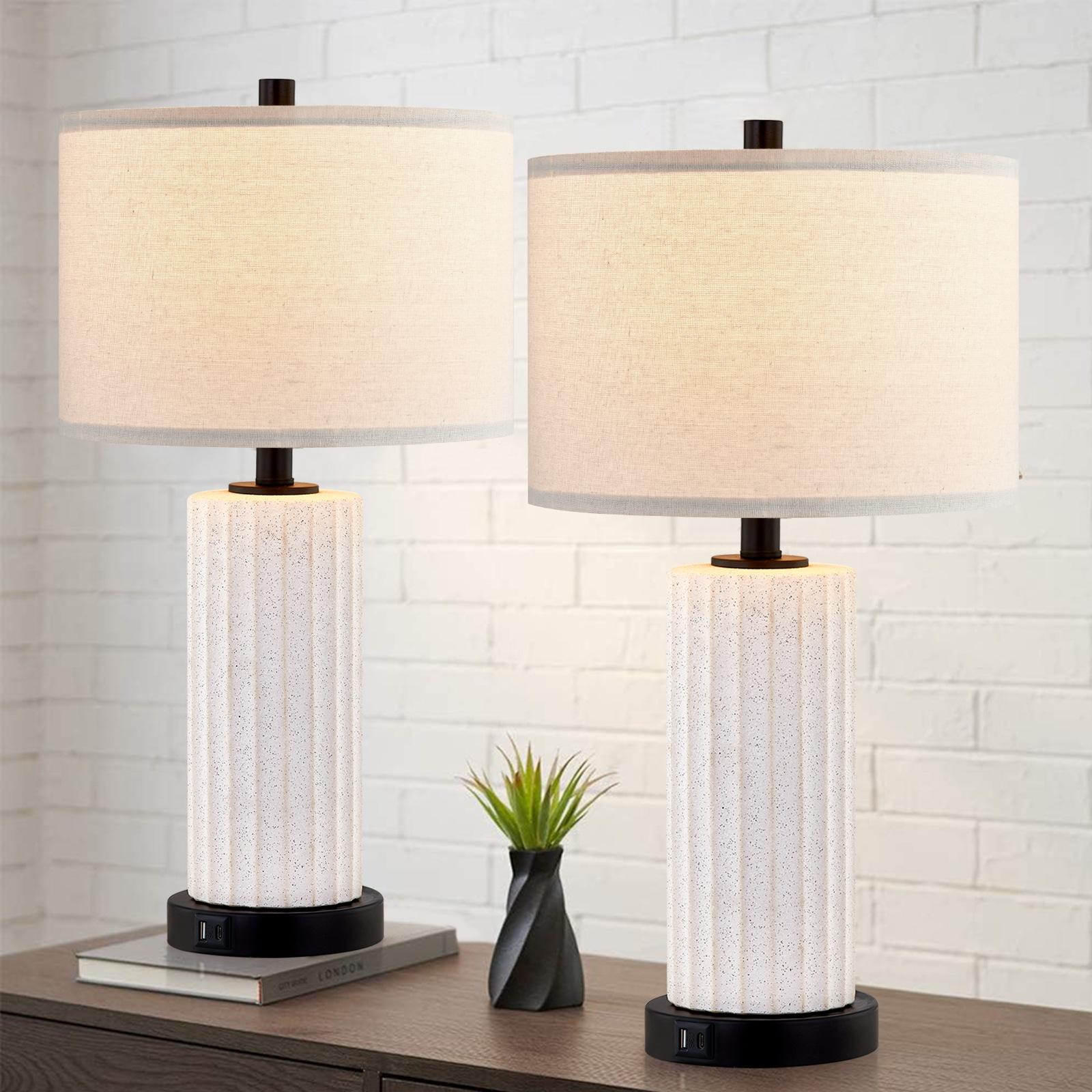 Kyrid 23''Ceramic Table Lamp Set of 2 Touch Control Bedside Lamps with USB Ports and AC Outlets (Bulbs Included)