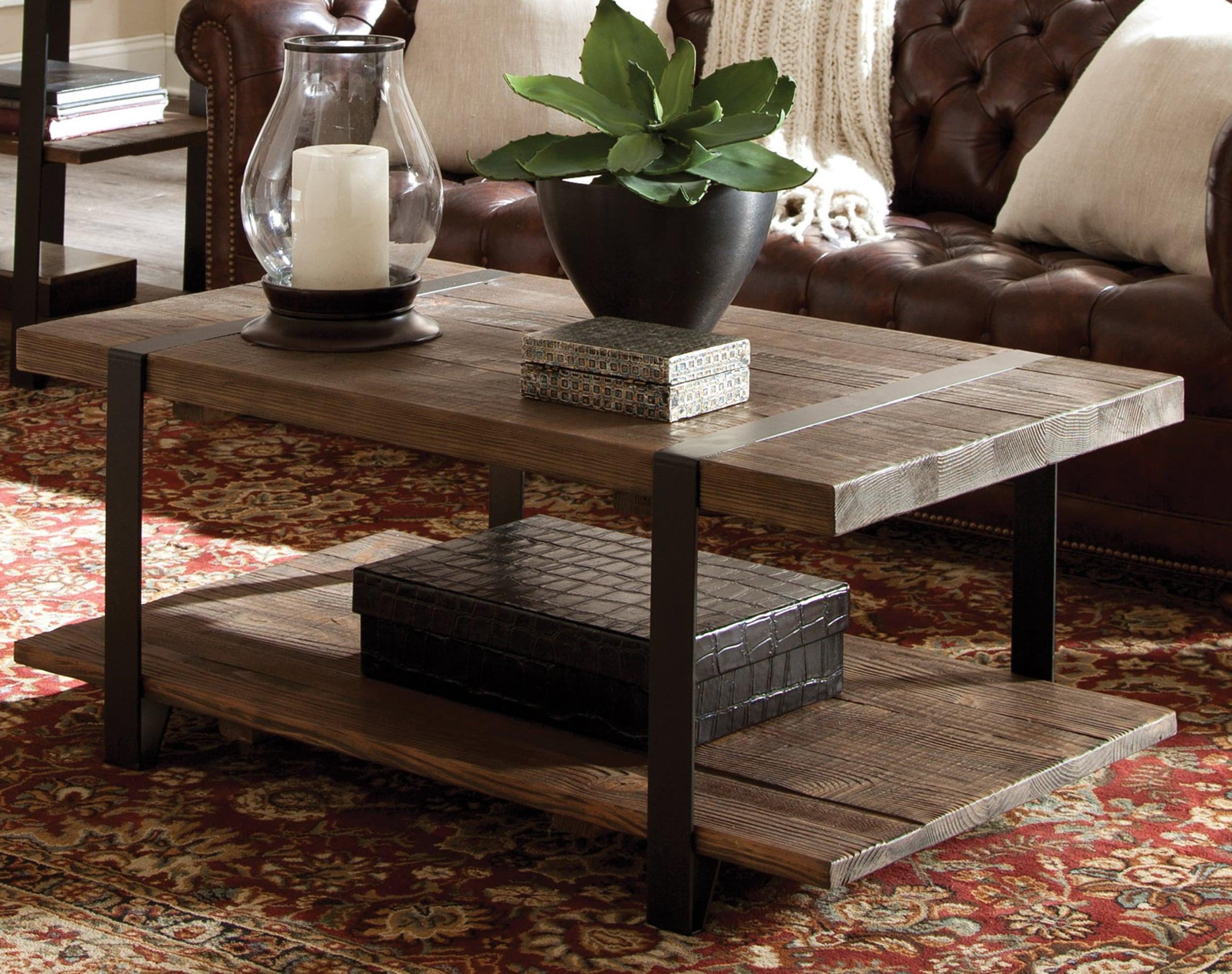 42" Modesto Solid Coffee Table Brown - Alaterre Furniture: Industrial Style, Reclaimed Wood, Metal Legs, Fixed Shelf