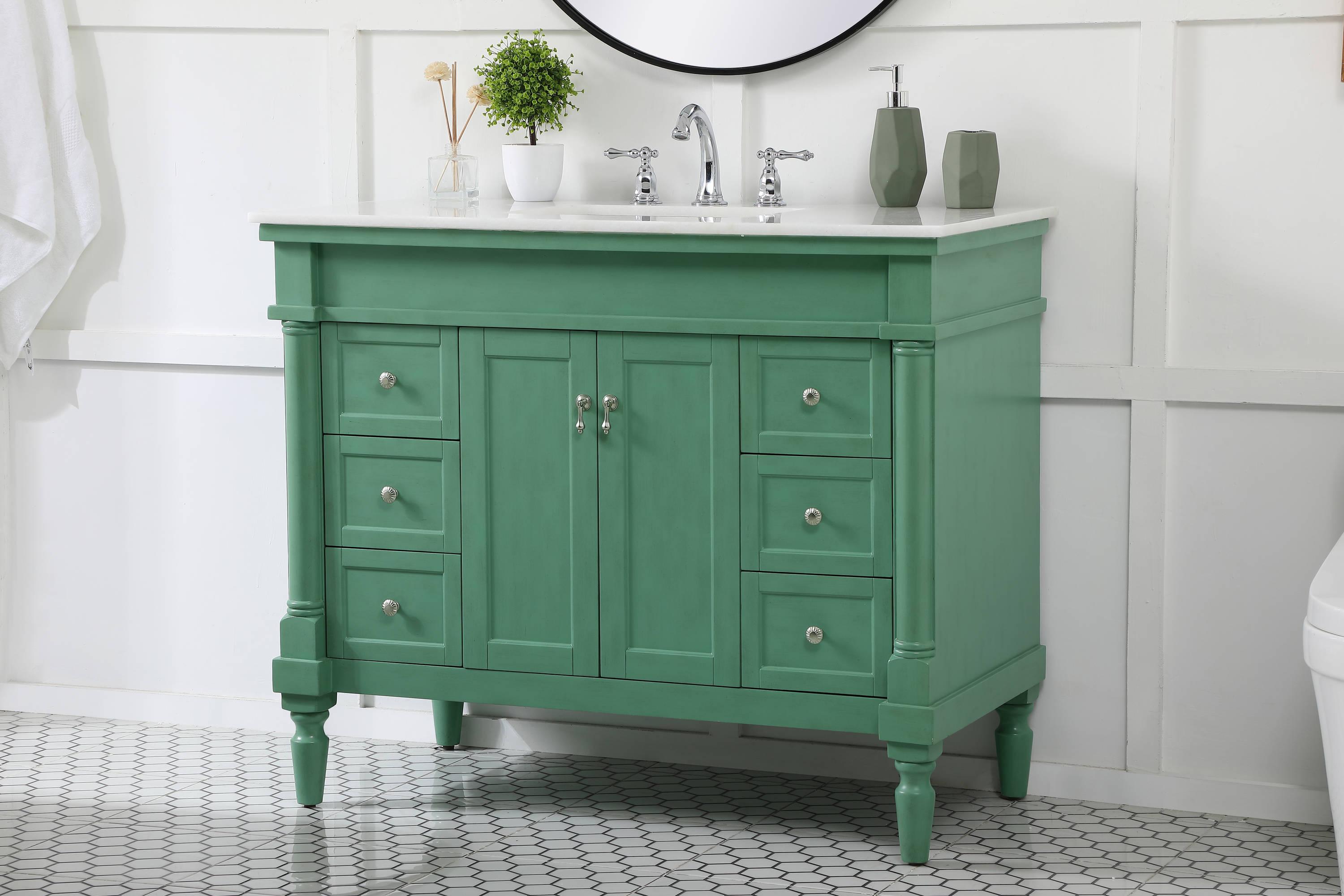 Elegant Decor Lexington 42" Solid Wood Single Bathroom Vanity in Vintage Mint