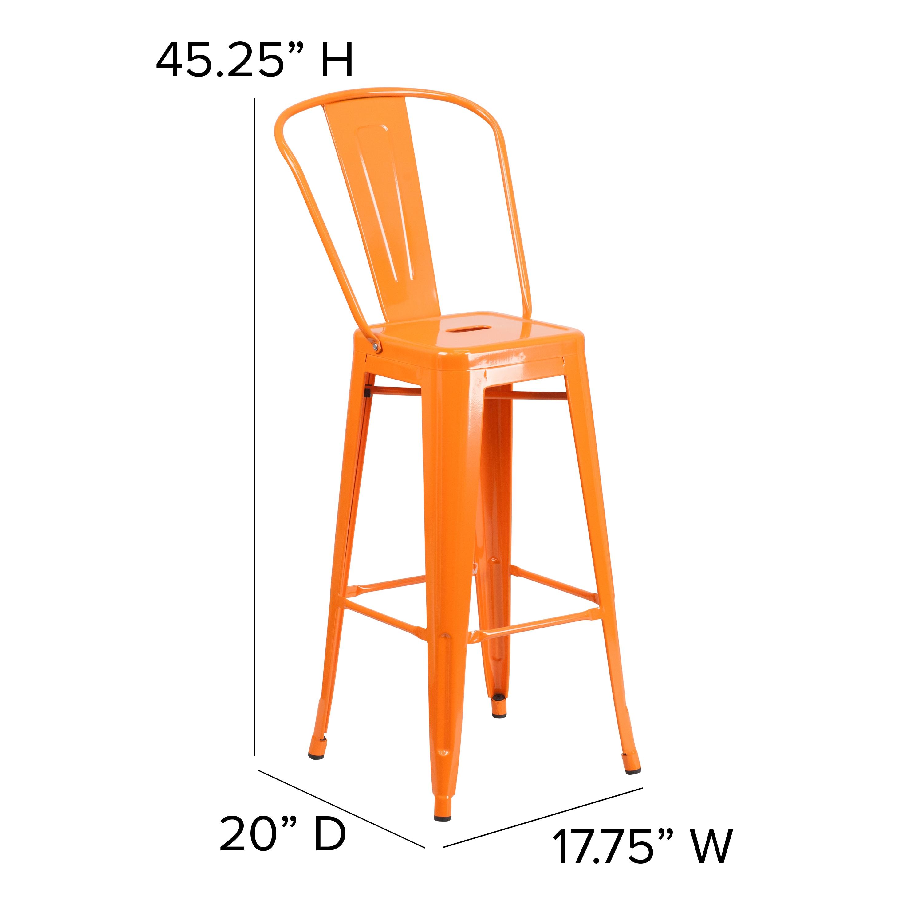 Flash Furniture Commercial Grade 30" High Orange Metal Indoor-Outdoor Barstool with Removable Back