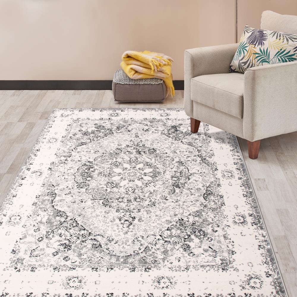World Rug Gallery Vintage Oriental Distressed Medallion Gray 3'3" x 5' Area Rug:  Stain-Resistant,  Low Pile,  Pet Friendly