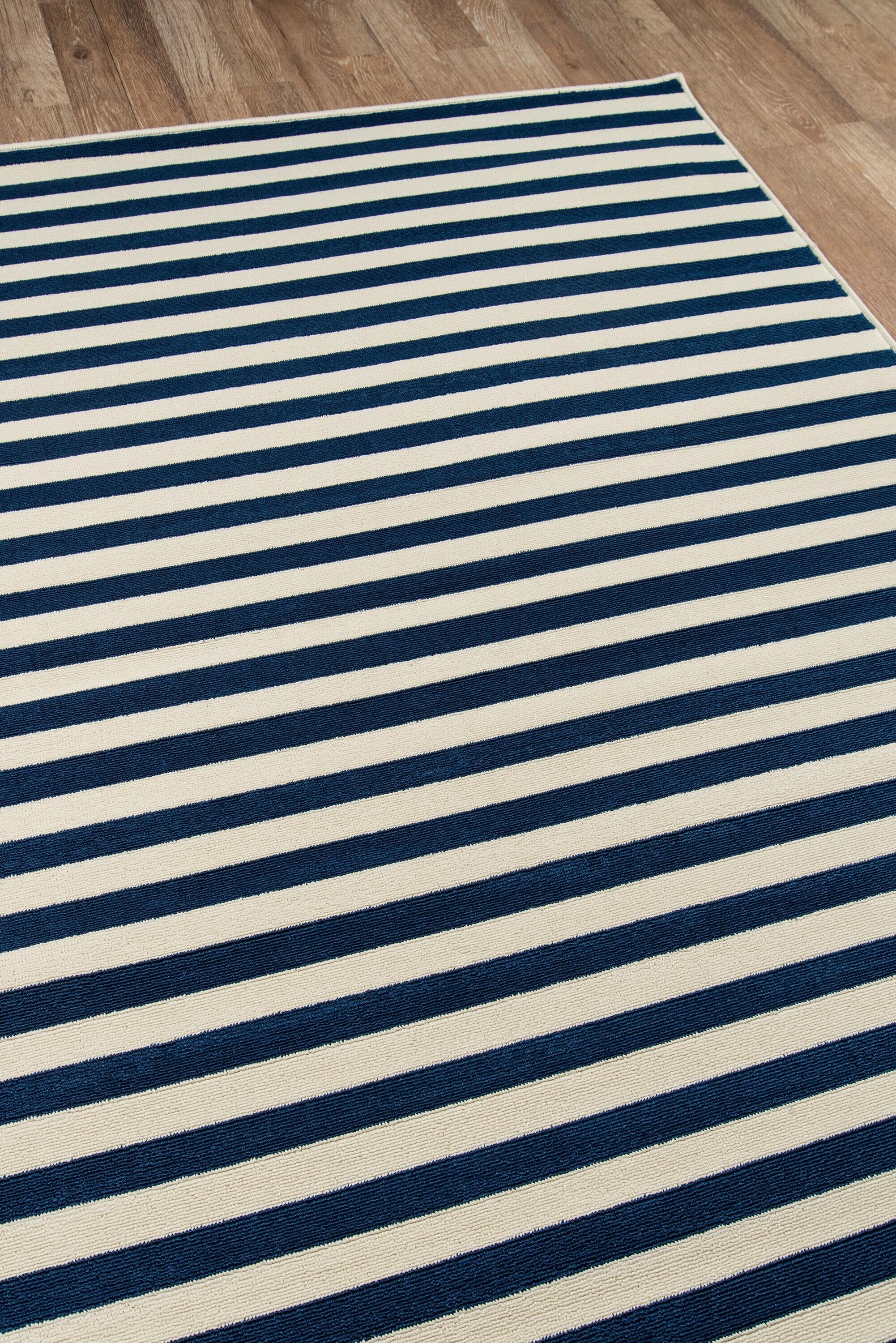 Momeni  Baja Stripe Indoor Outdoor Rug Navy 3'11" x 5'7" 4' x 6' Outdoor, Indoor Rectangle
