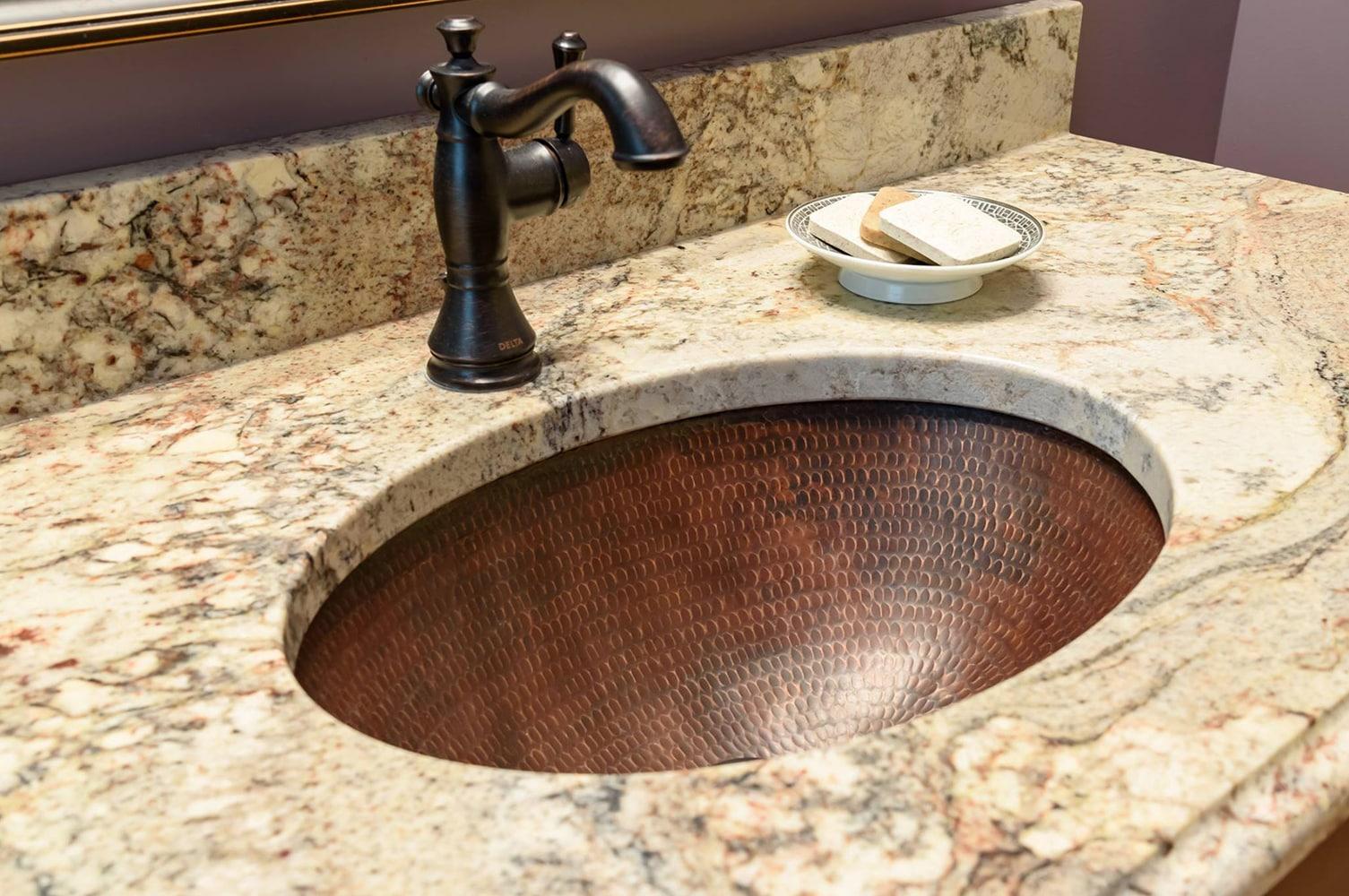 17" Oval Under Counter Hammered Copper Bathroom Sink