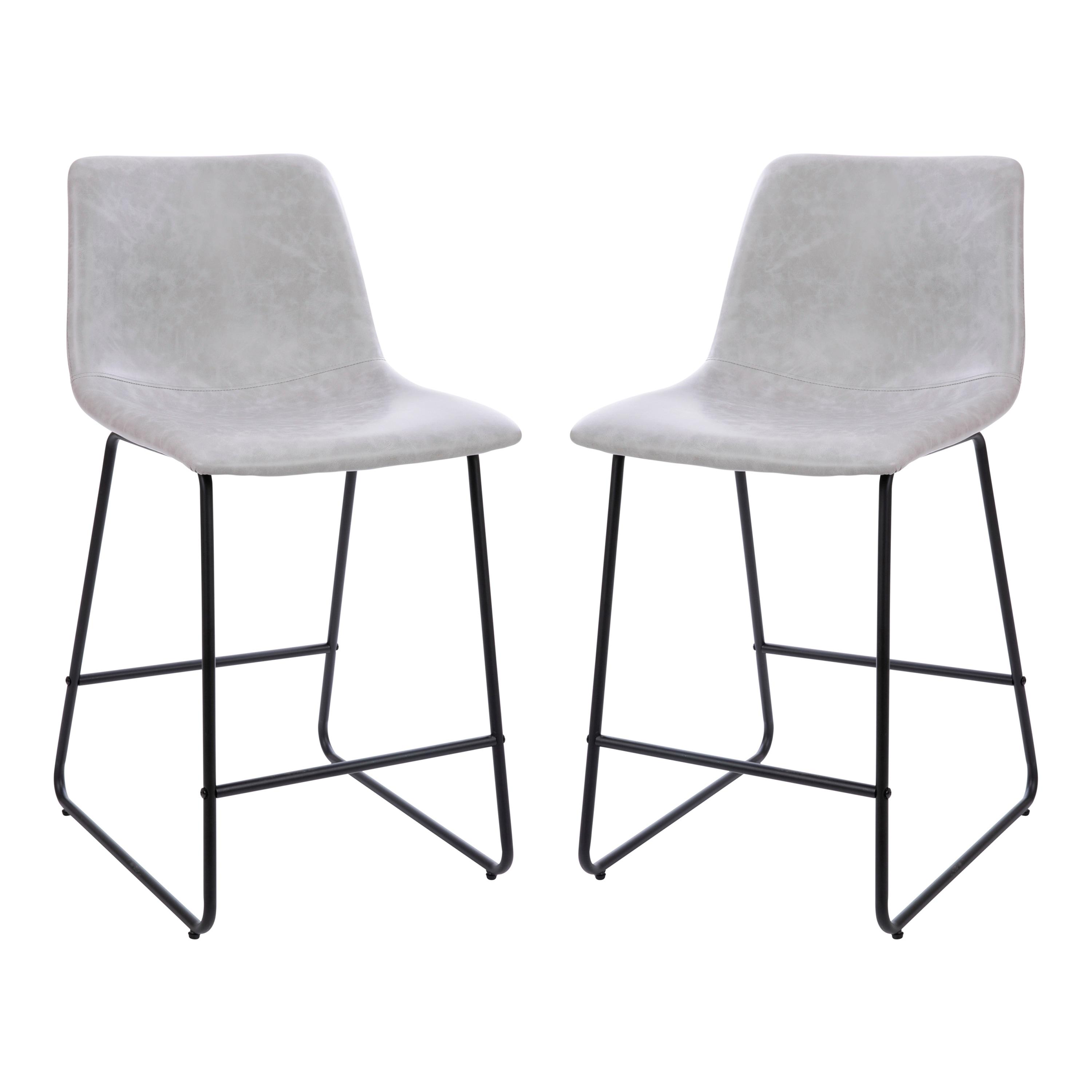 Flash Furniture Reagan 24 inch LeatherSoft Counter Height Barstools in Light Gray, Set of 2