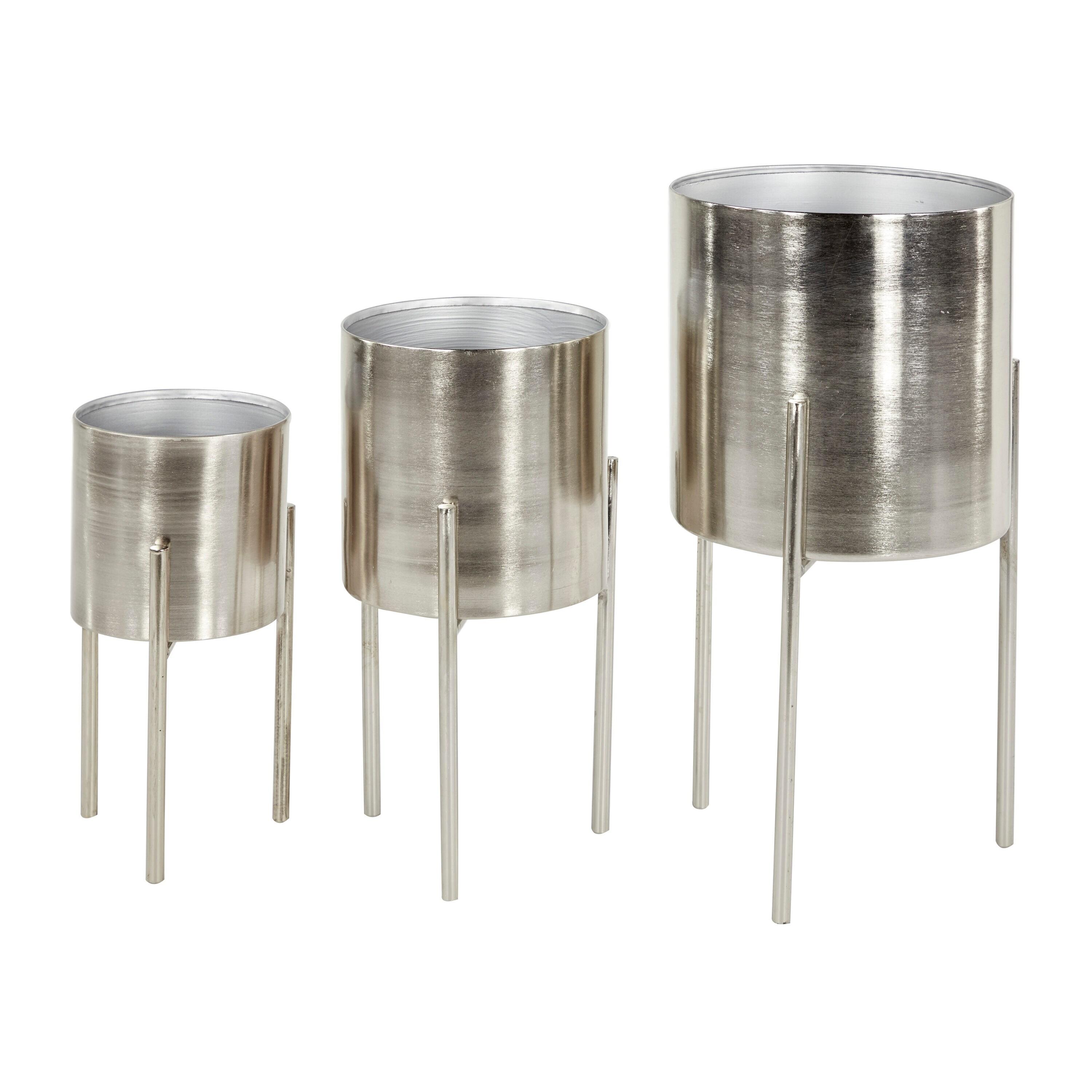 Set of 3 Contemporary Metal Planters in Stands - Olivia & May