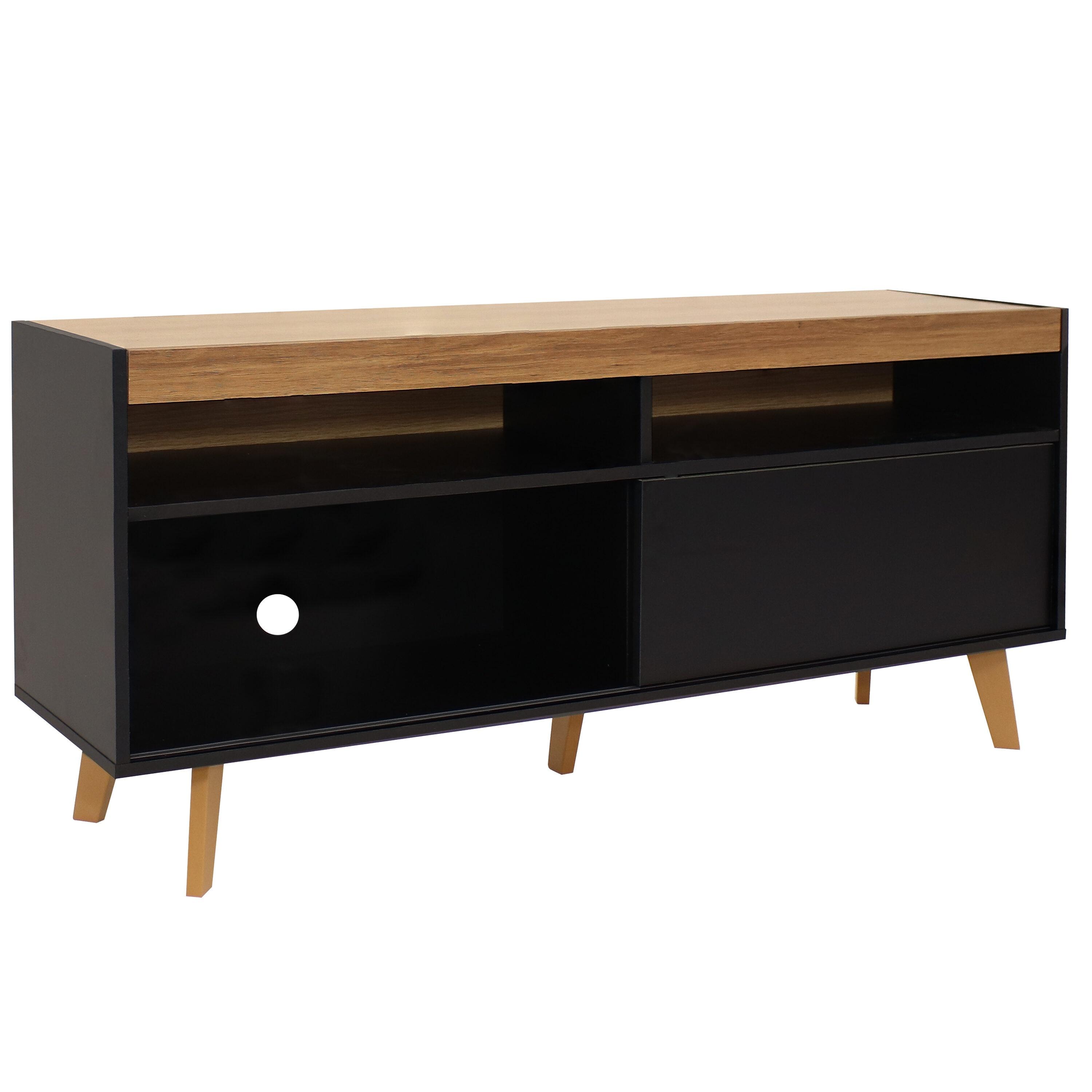 Sunnydaze Indoor Mid-Century Modern TV Stand Console with Storage Cabinet and Shelves for 58" TV - Black