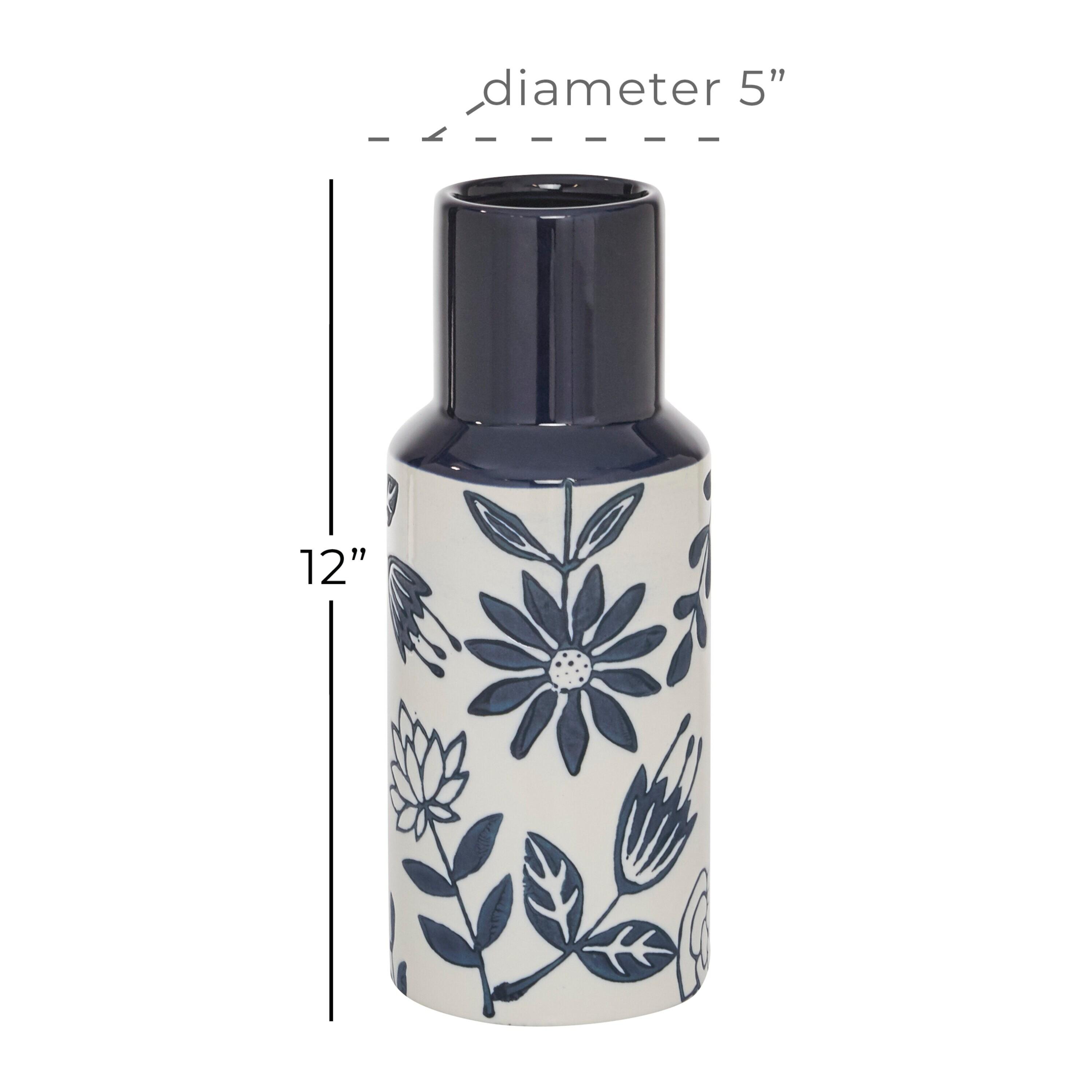 The Novogratz 12" Floral Handmade Blue Ceramic Vase