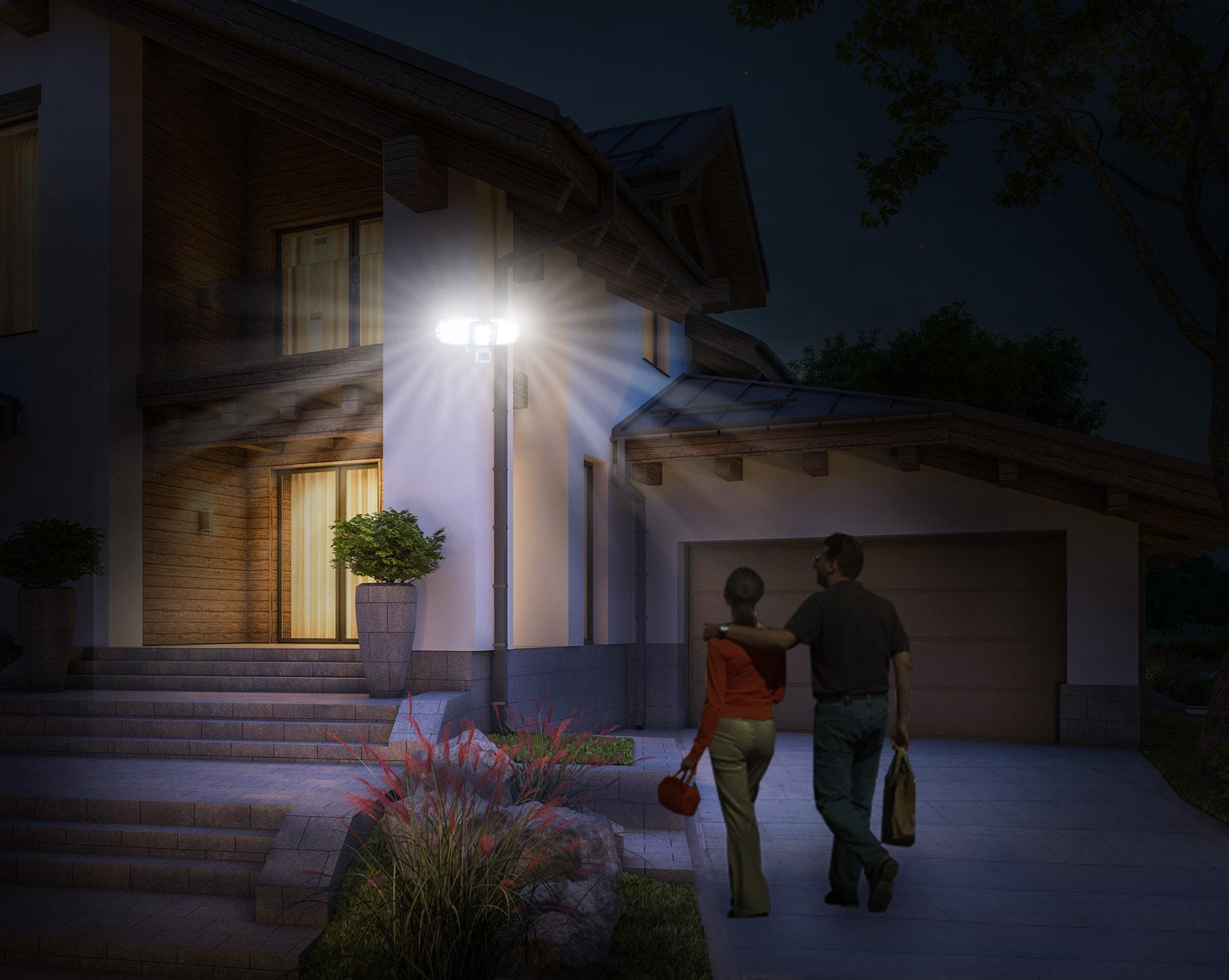Nature Power 1 - Head LED Solar Powered Outdoor Security Flood Light with Motion Sensor and Timer (Set of 4)
