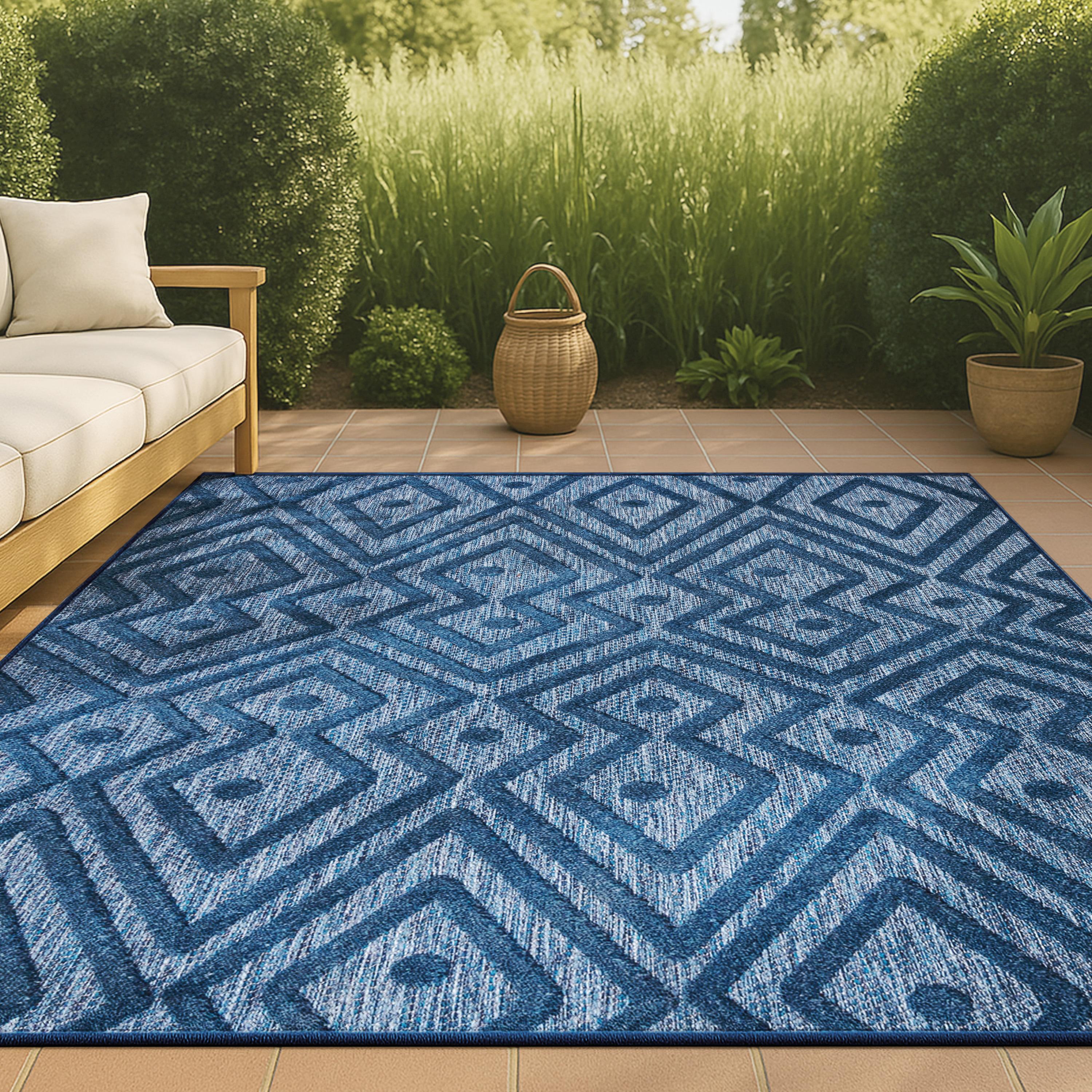 5'x8' Balansat Moroccan Diamond Indoor/Outdoor Area Rug, Navy - JONATHAN Y