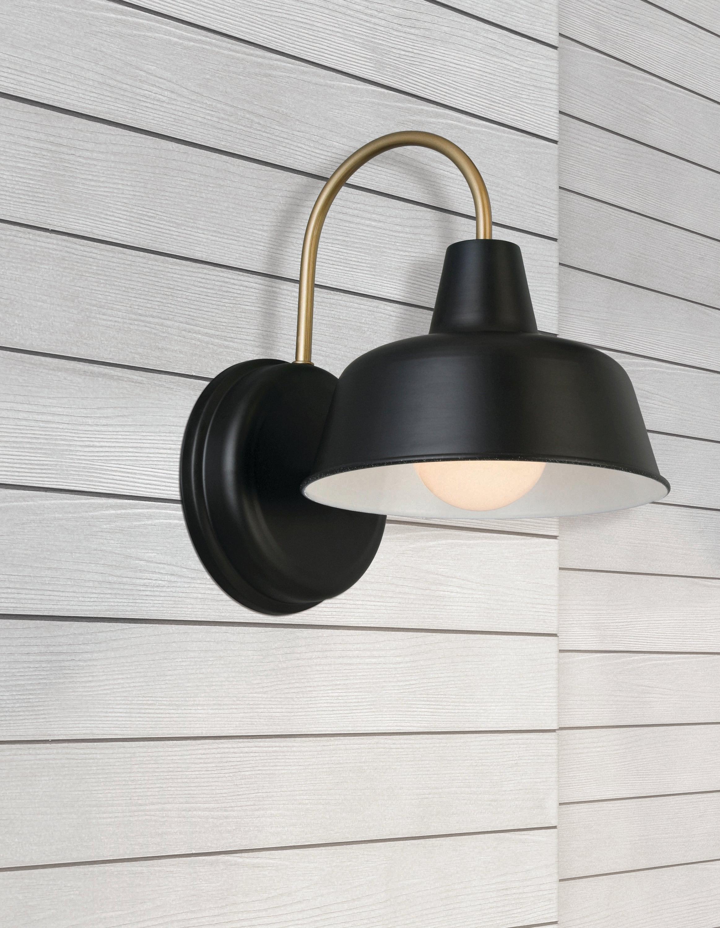 Mason Barn Light Indoor/Outdoor Wall Mount Modern Industrial Farmhouse Design House Wall Light 8-inch Matte Black and Gold