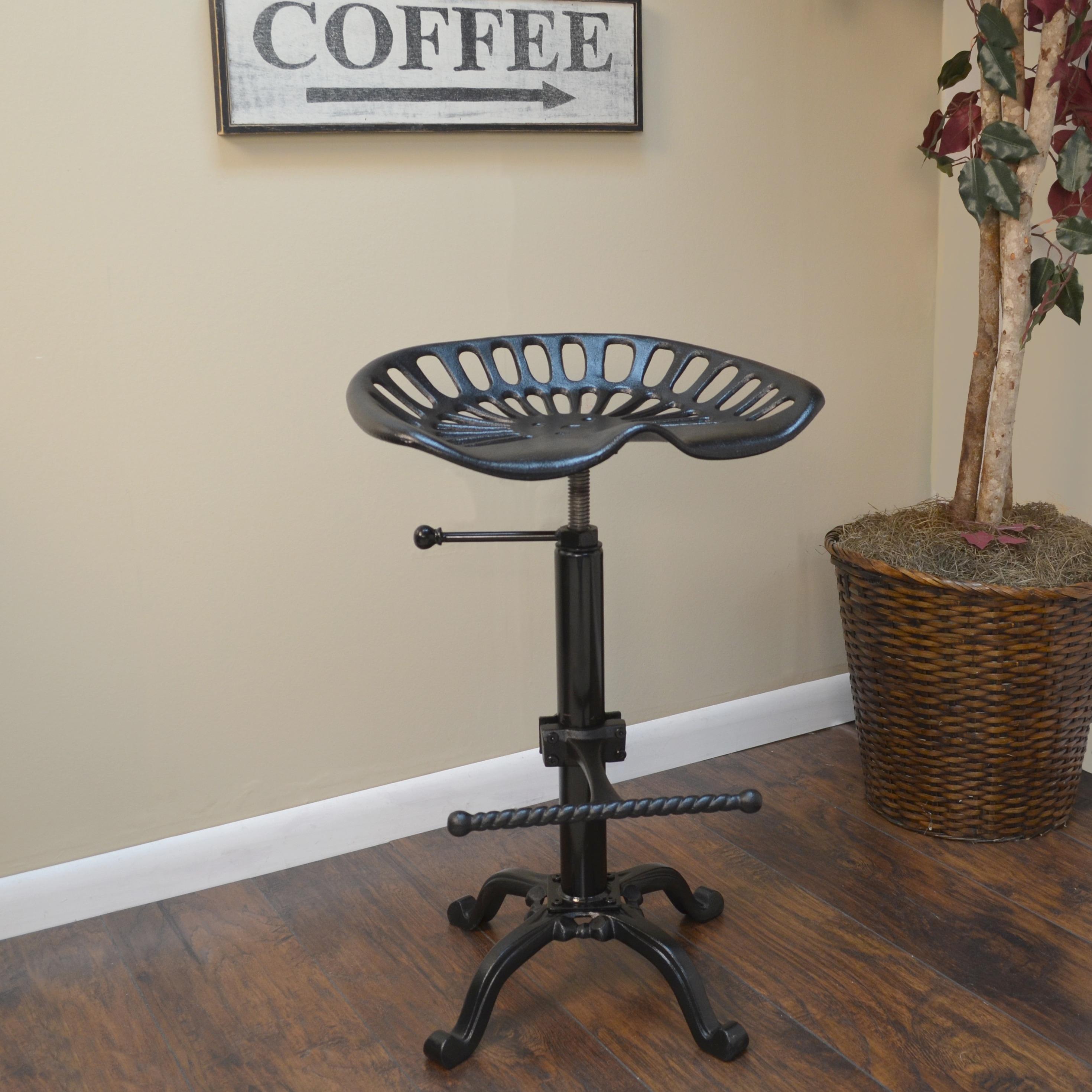 Carolina Living Adjustable Tractor Seat Counter Height Barstool Black: Vintage Style, Iron Base, 22-33" Height
