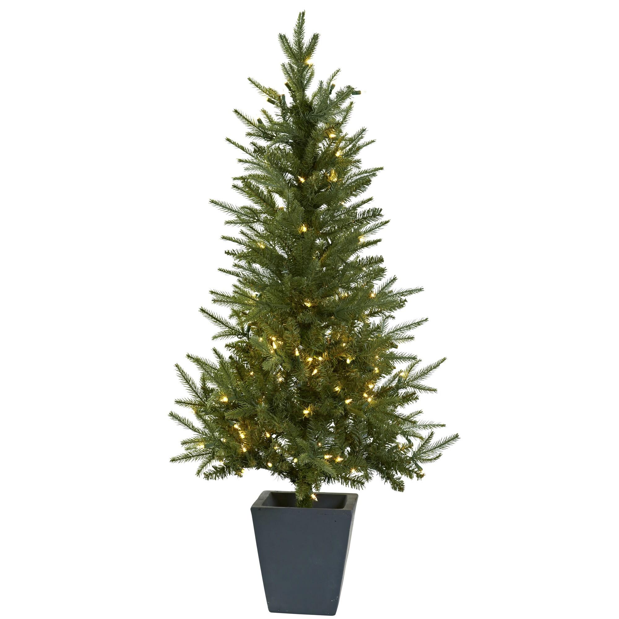 Nearly Natural 4.5-ft Christmas Tree with Clear Lights & Decorative Planter