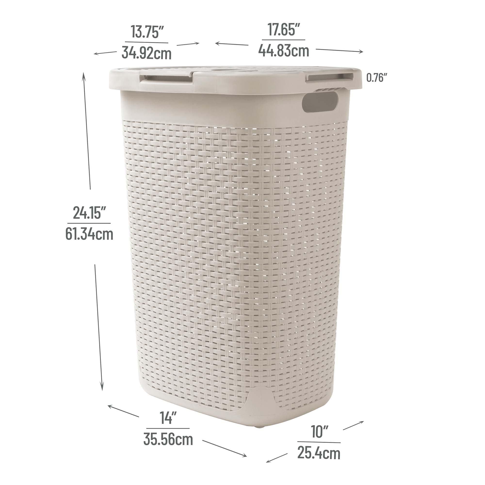 Mind Reader 60L Slim Laundry Hamper, Clothes Basket, Lid, Wicker Style, Plastic, 17.65"L x 13.75"W x 24.15"H, Set of 2, Ivory