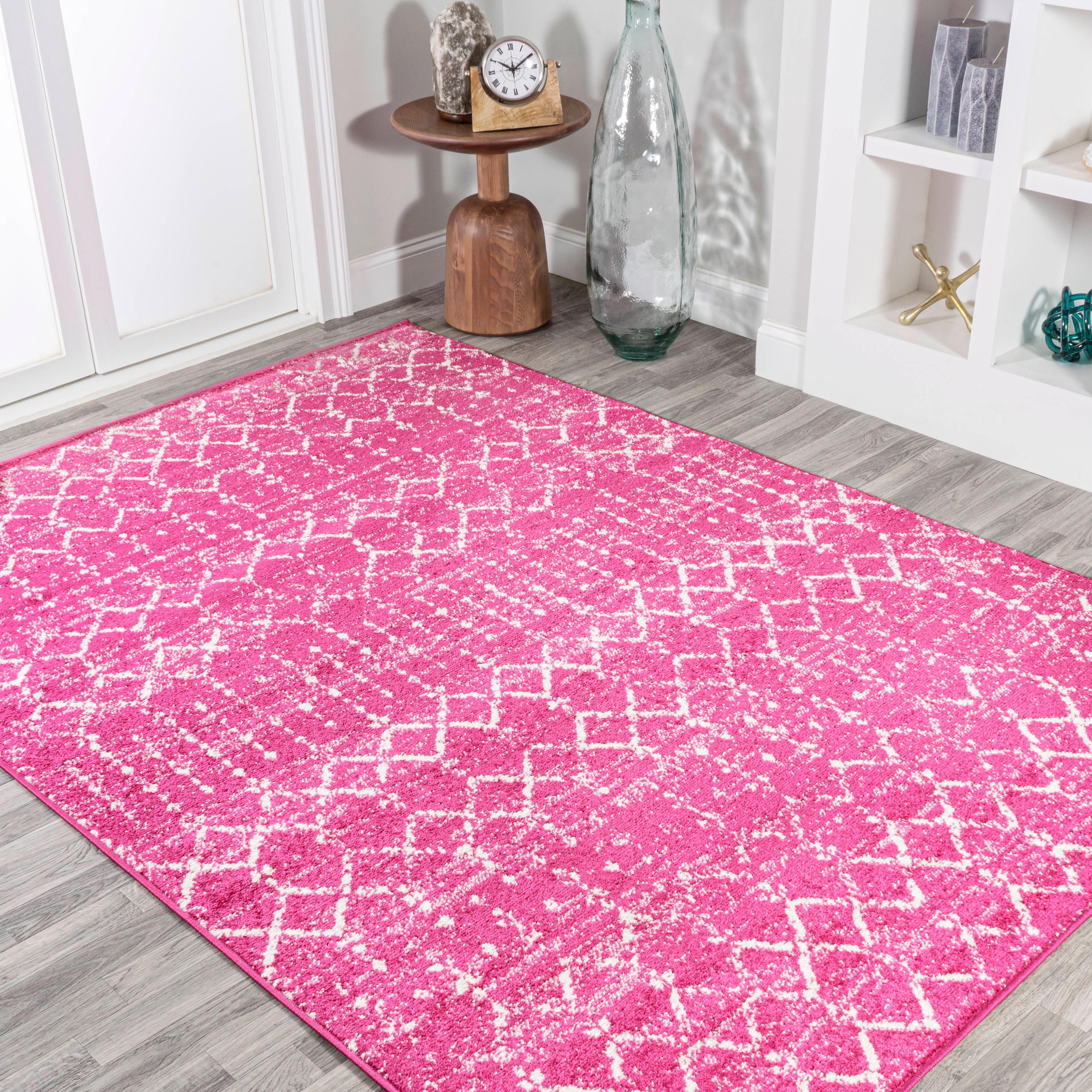 8' x 10' Moroccan HYPE Boho Vintage Diamond Area Rug, Fuchsia/Ivory - JONATHAN Y
