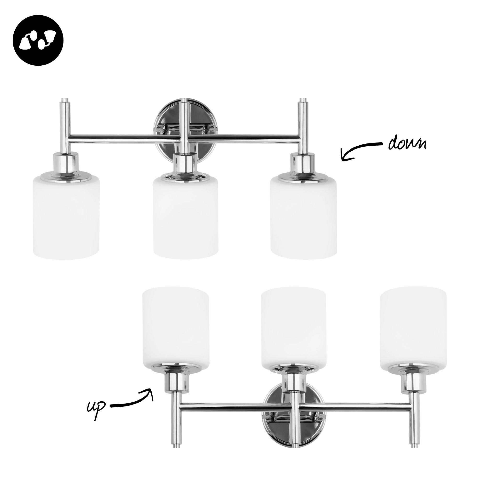 Aubrey Transitional 3-Light Indoor Bathroom Vanity Light – Above the Mirror, Dimmable, Damp Listed – Frosted Glass and Polished Chrome – Design House, 589770