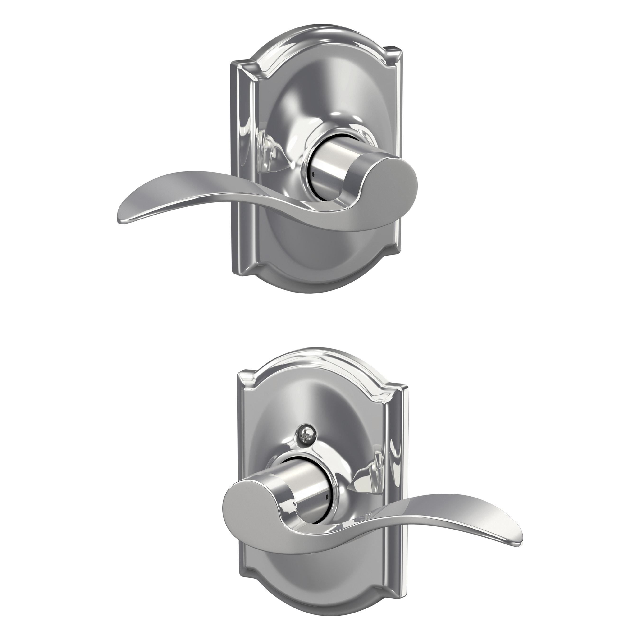 Bright Polished Chrome Accent Passage Door Lever with Camelot Rosette