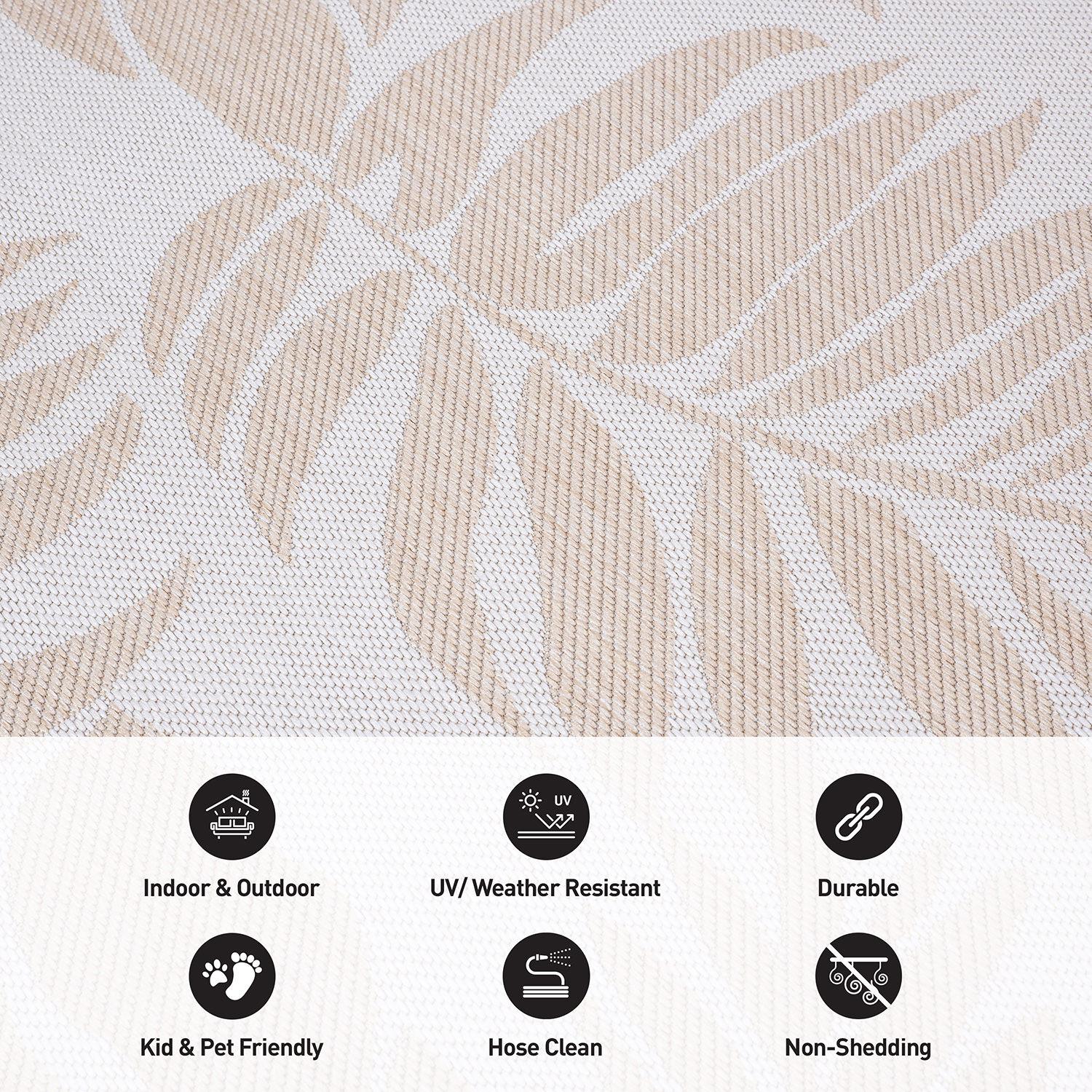 World Rug Gallery Floral Leaves Textured Flat Weave Indoor/Outdoor Area Rug - NATURAL 7'10"X10'