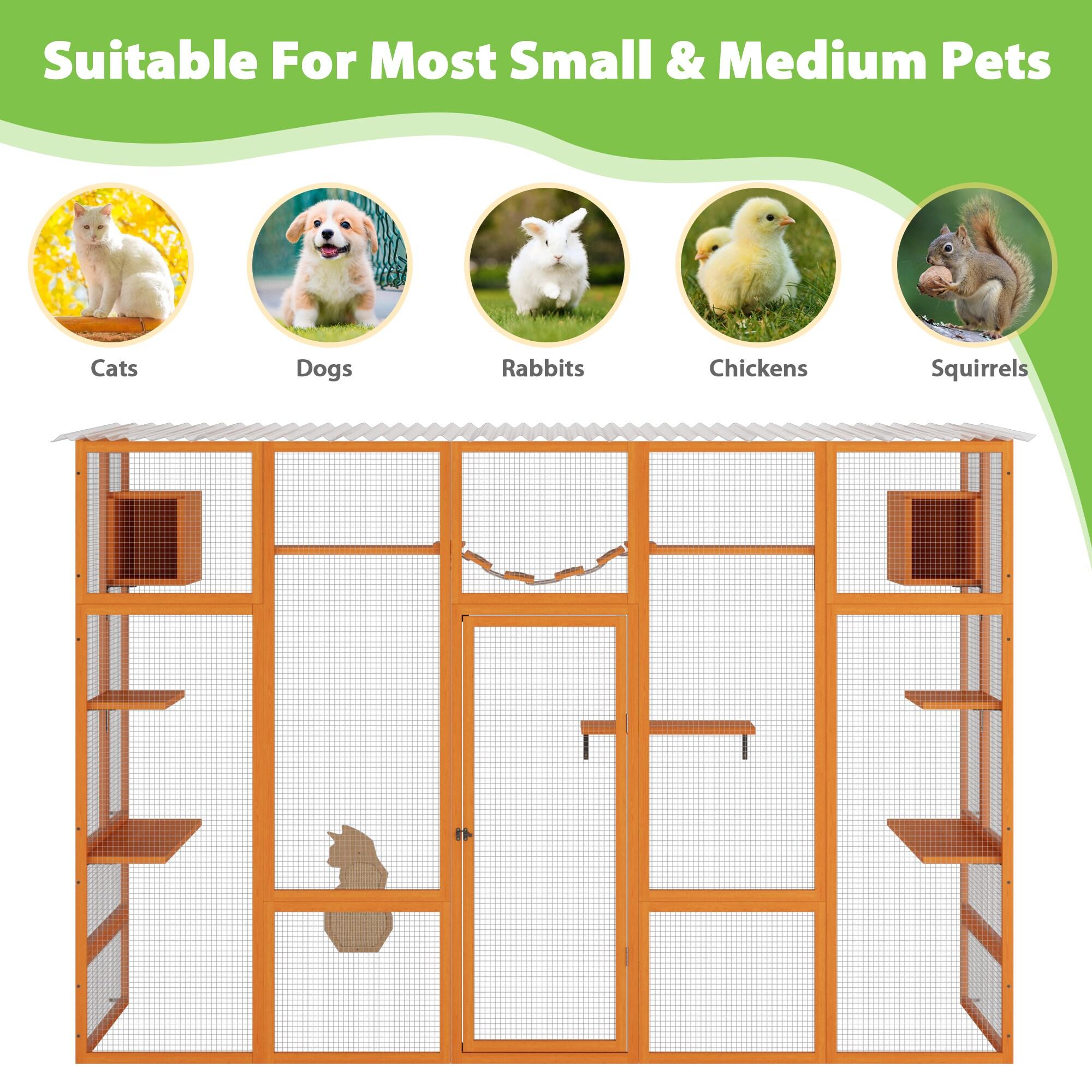 COZIWOW Outdoor Cat Enclosure, Catio Pet Safe House, 104" Extra Large Indoor Window Box with 7 Platforms, Resting Houses, and Walk-In Door, Orange