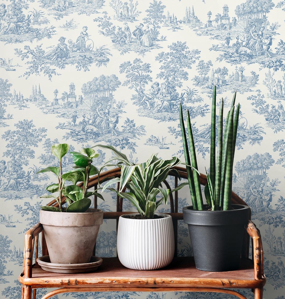 NextWall Chateau Toile Peel and Stick Wallpaper Blue: Removable Vinyl, Self-Adhesive, Traditional Toile Design, 30.75 Sq Ft Coverage