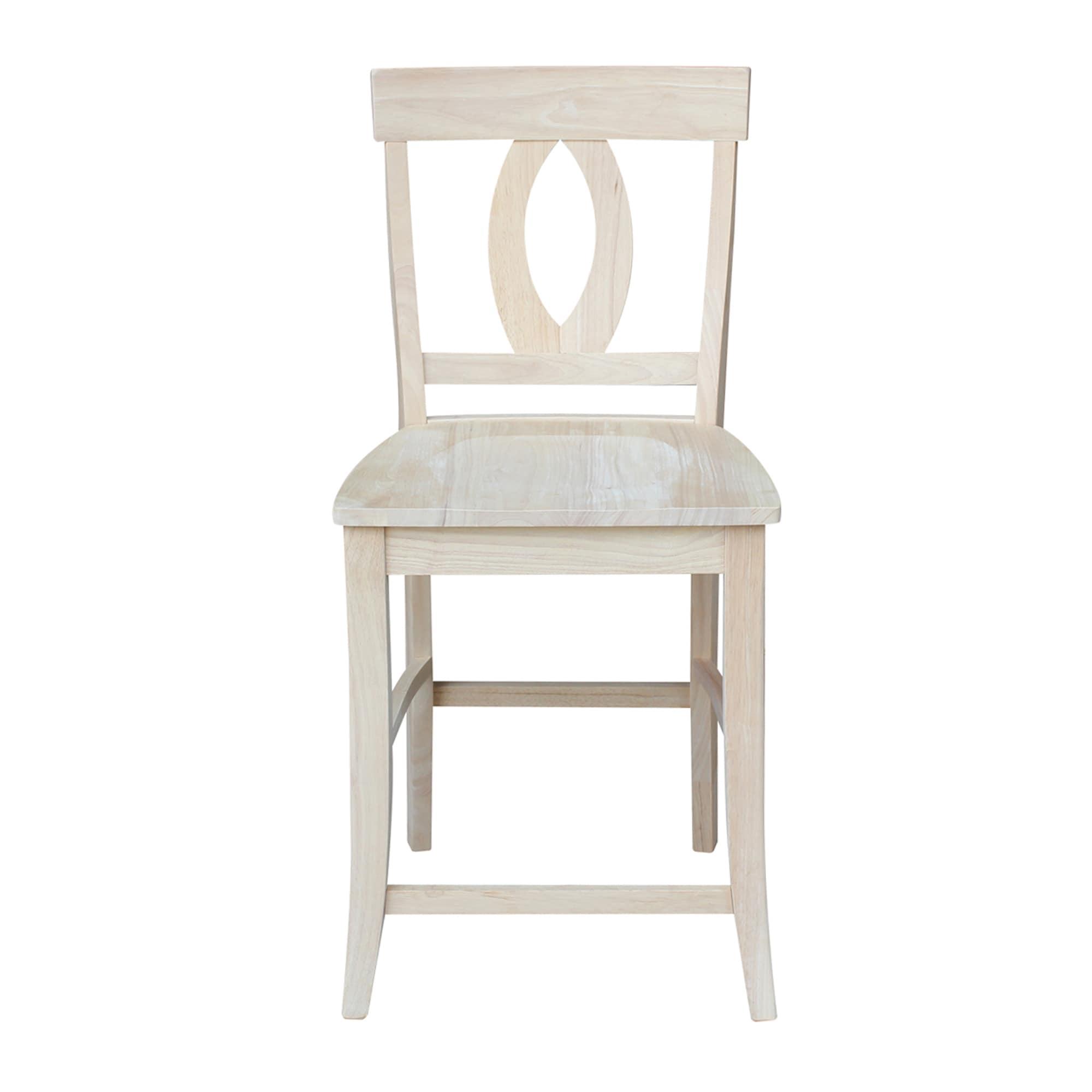 Counter Height Barstool Verona Unfinished - International Concepts: Rubberwood, Square Back, 24" Seat Height