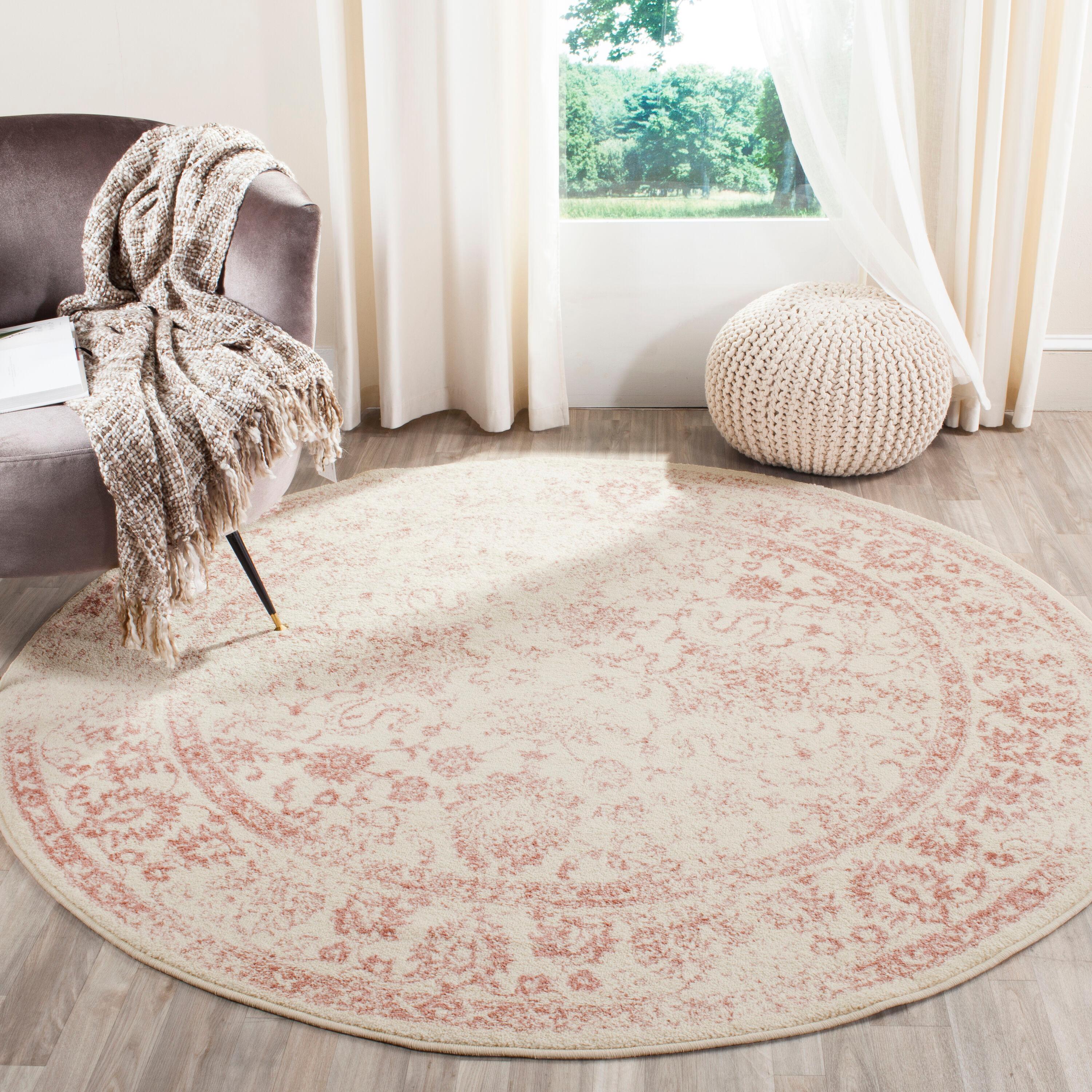 Adirondack ADR109 Machine Made Indoor Area Rug - Ivory/Rose - 6' Round - Safavieh