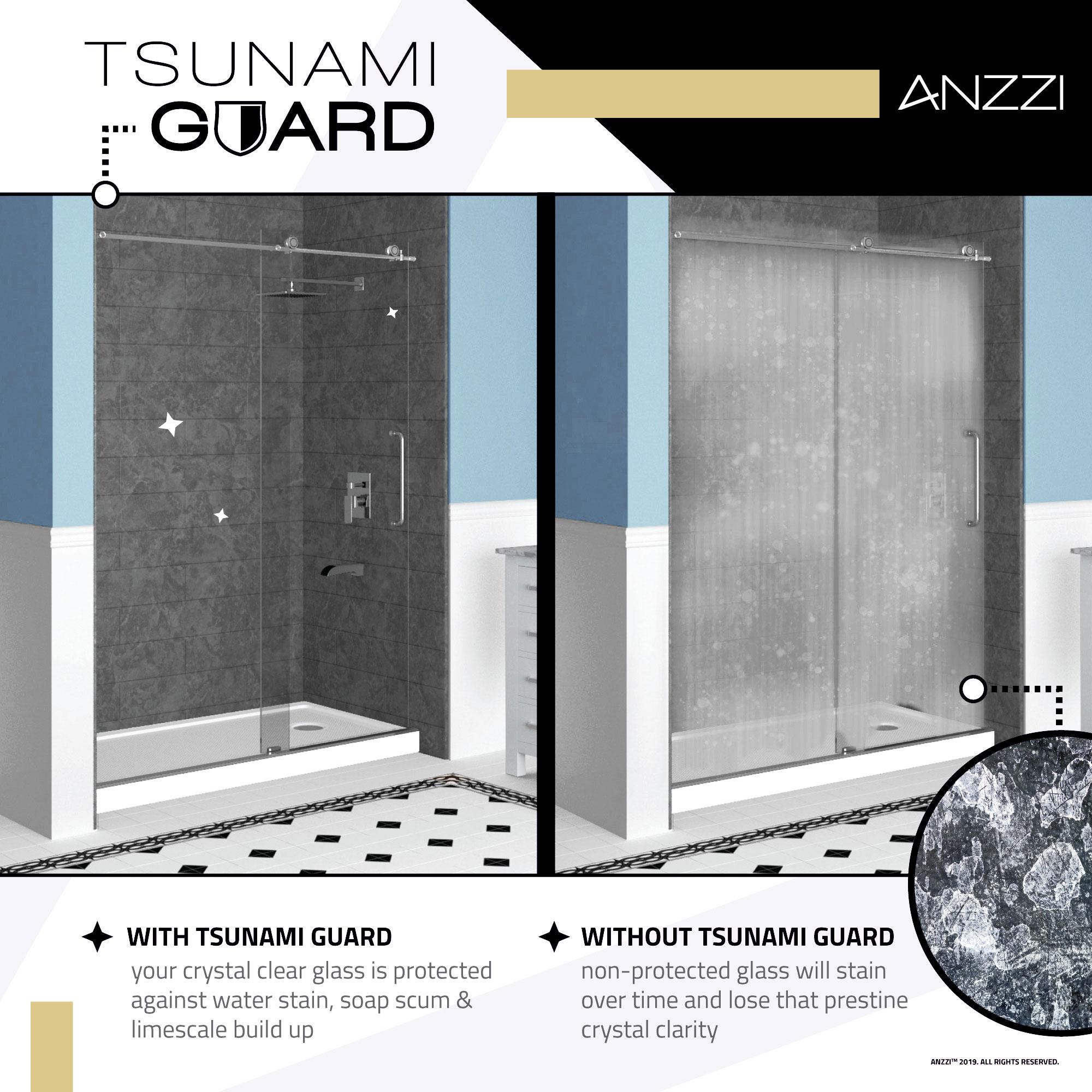 Galleon 58" H Hinged Frameless Tub Door with Tsunami Guard Technology