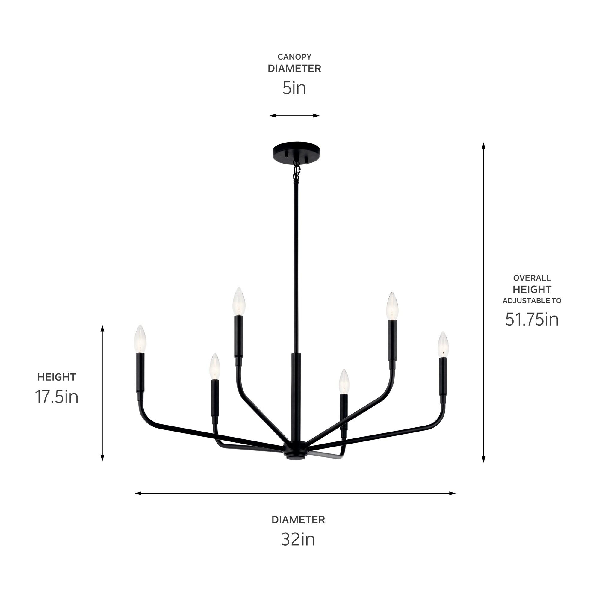 Black 6-Light Modern Candle Chandelier