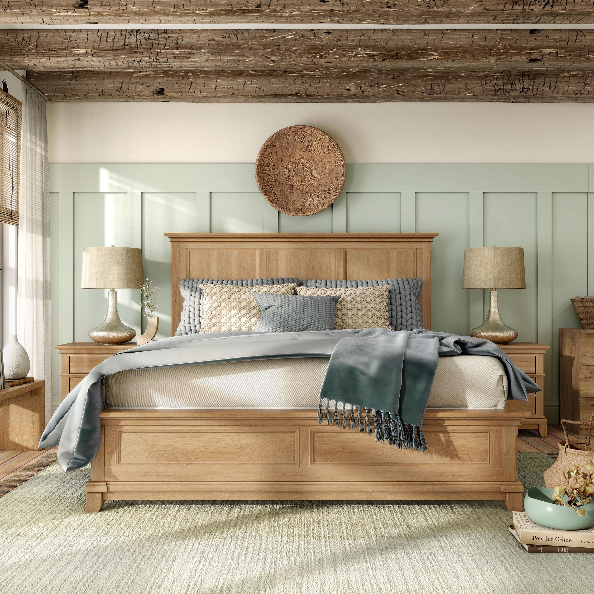 Furniture of America Stratford Solid Wood Queen Panel Bed, Natural Oak