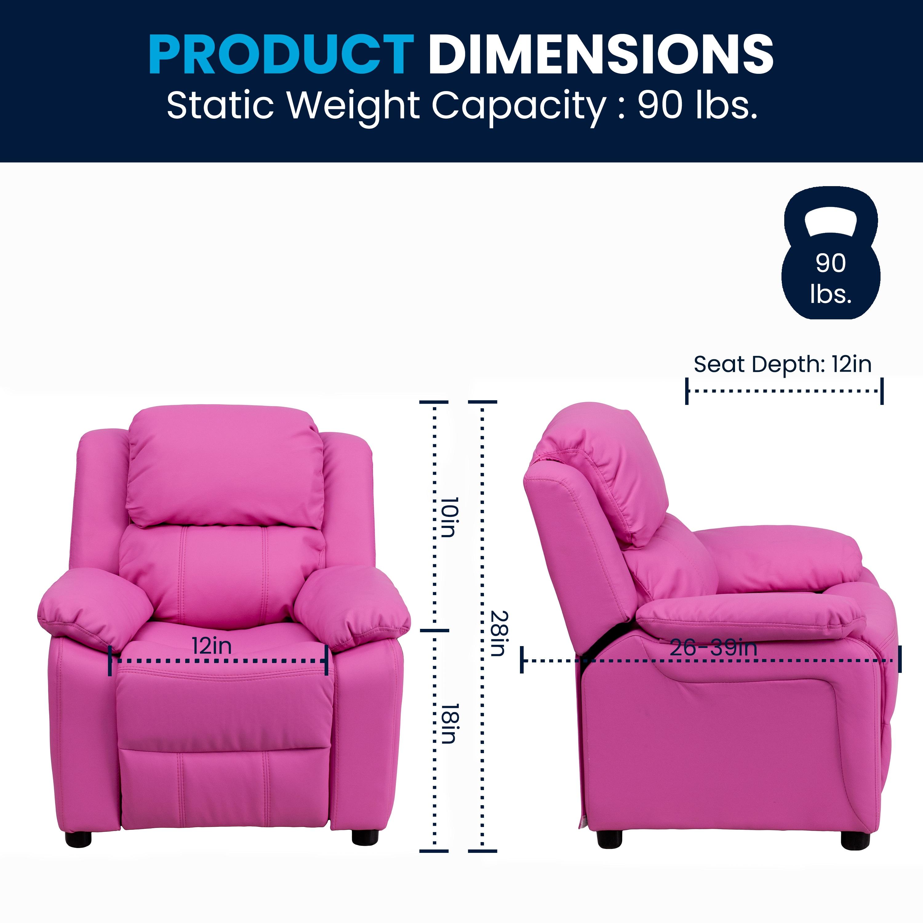 Flash Furniture Charlie Deluxe Padded Contemporary Hot Pink Vinyl Kids Recliner with Storage Arms