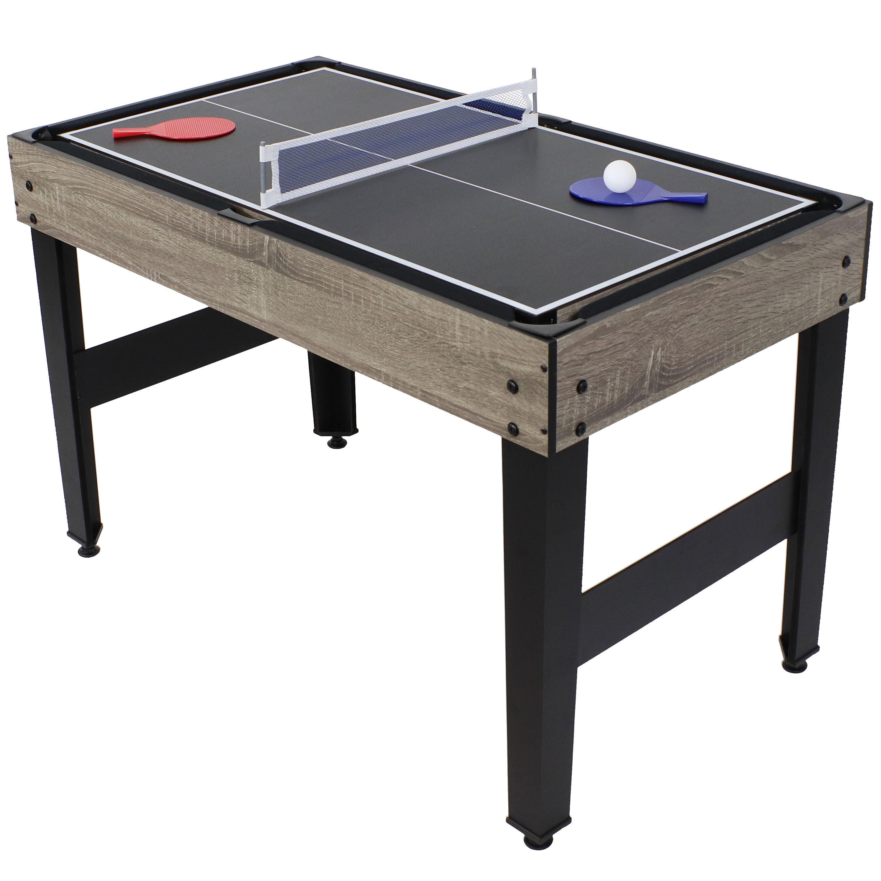 Sunnydaze Indoor Multi-Game Table with Billiards, Push Hockey, Foosball, Ping Pong, Bowling, and More - Classic Wood Stain