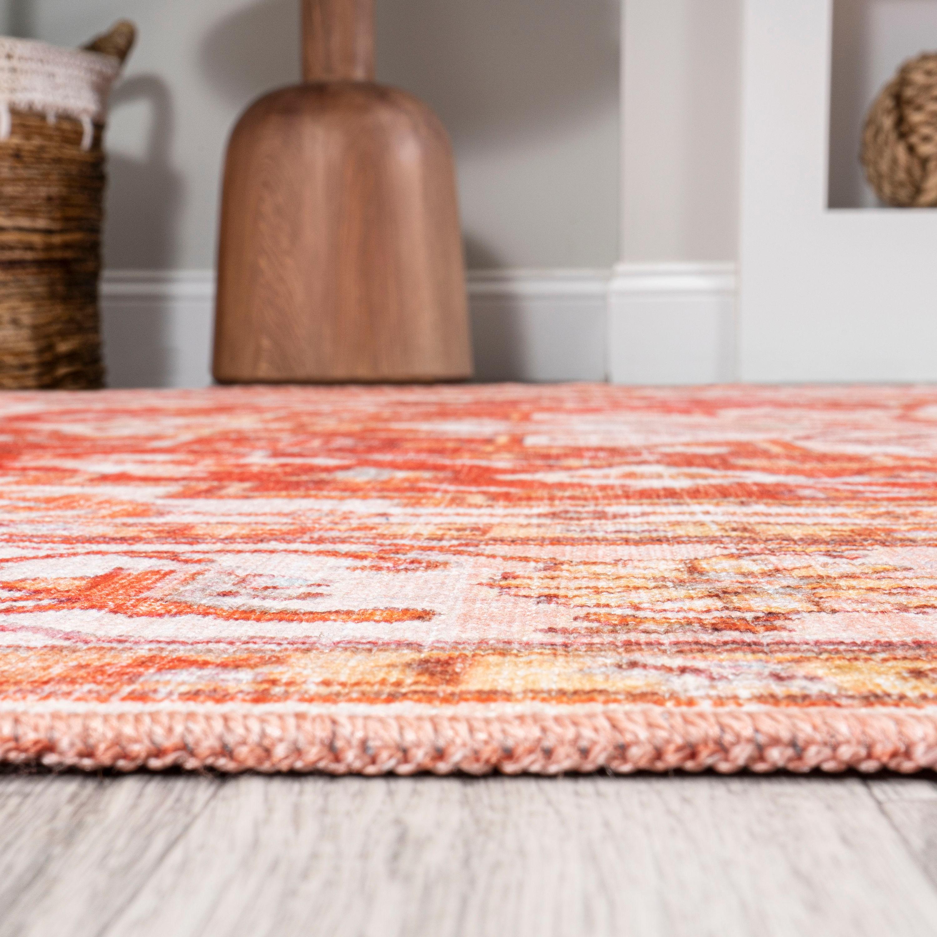 4' x 6' Asa Ornate Medallion Machine Washable Indoor/Outdoor Area Rug, Orange/Cream - JONATHAN Y