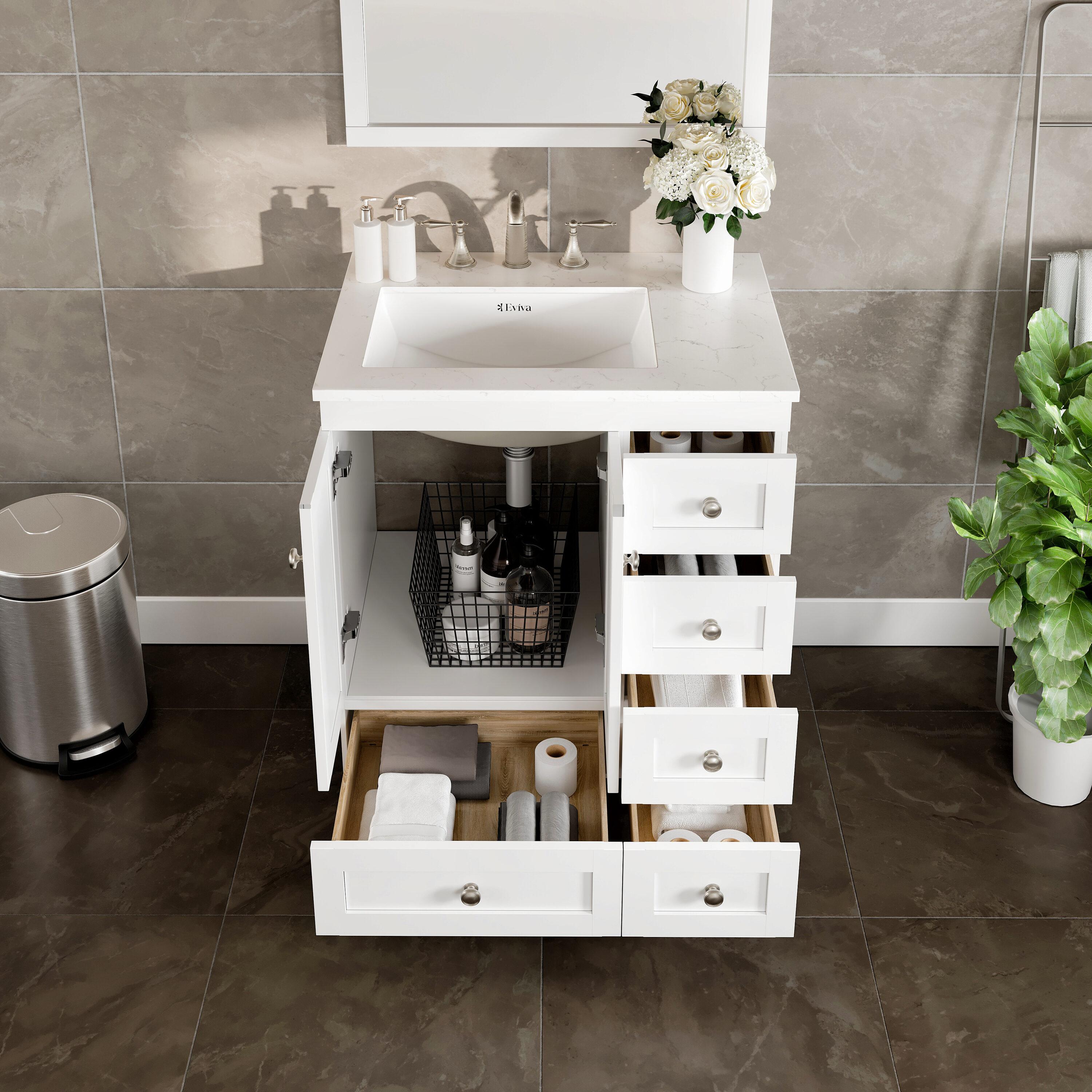 Eviva Happy 28"W x 18"D White Bathroom Vanity with White Carrara Quartz Vanity Top and Rectangular Undermount Sink