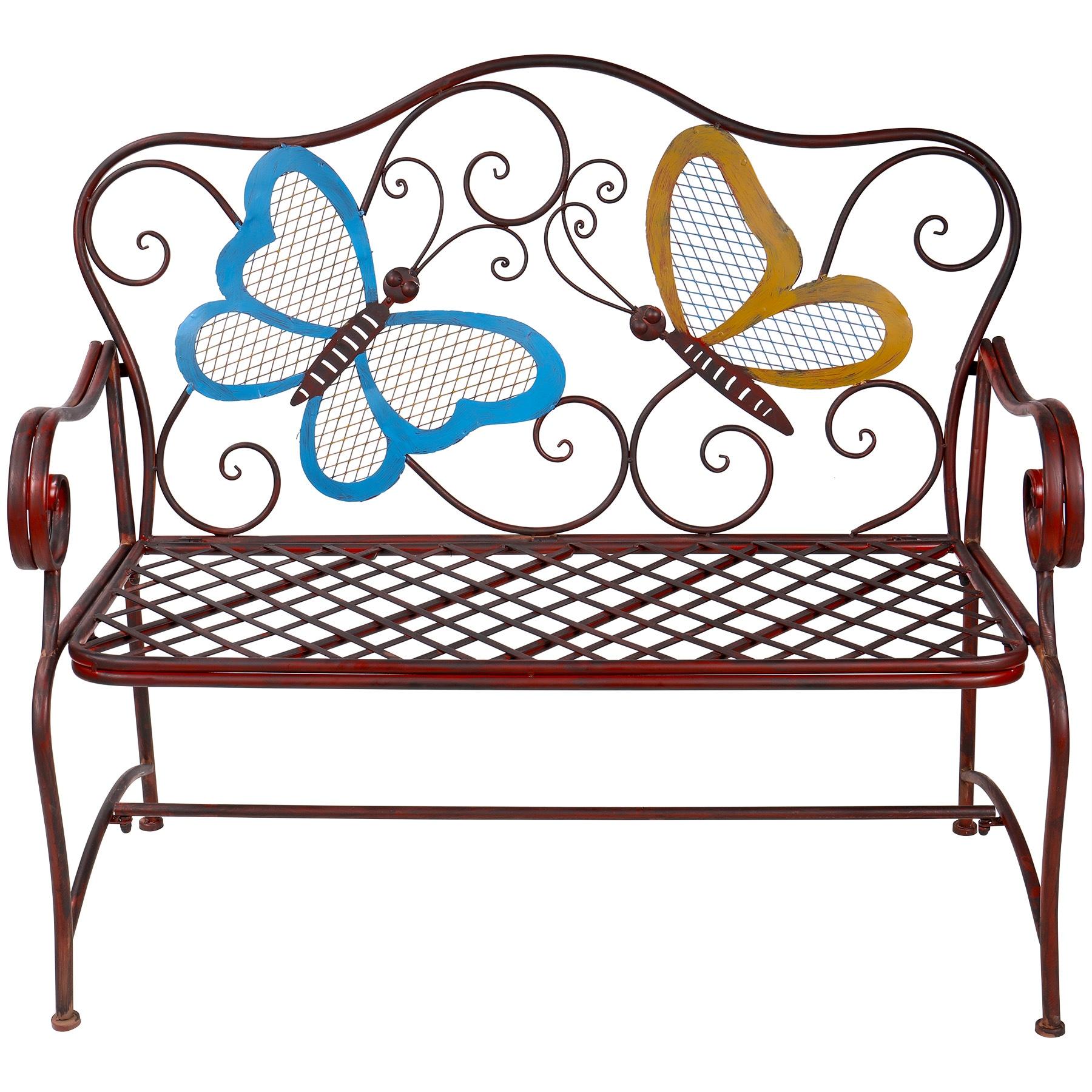 Butterfly Metal Bench Brown - Alpine Corporation: Chic Garden Seating, Weather-Resistant Patio Furniture