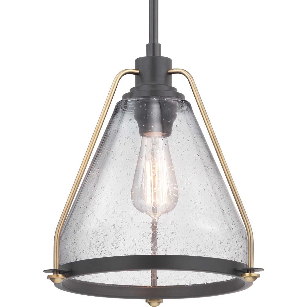 Progress Lighting, Range Collection, 1-Light Wall Sconce, Graphite Finish, Clear Seeded Glass Shade