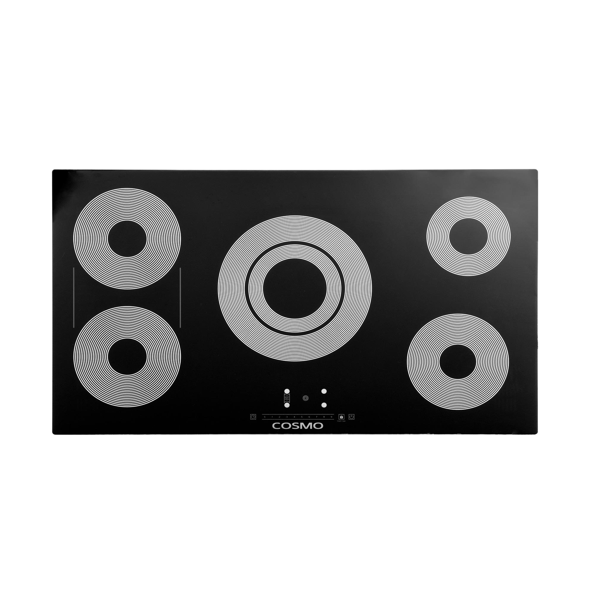 Cosmo 36 In. Electric Ceramic Glass Cooktop With 5 Burners, Triple Zone Element In Black