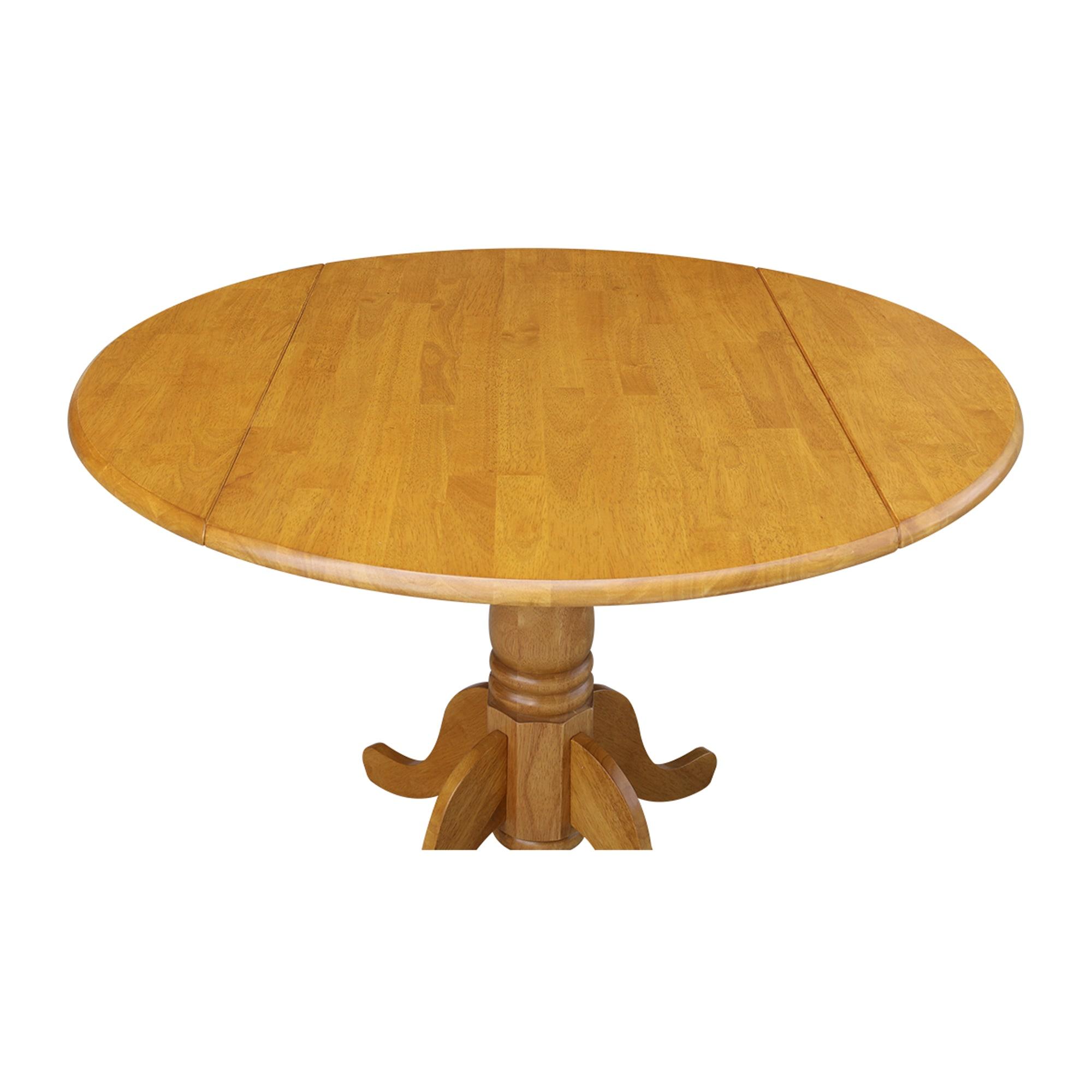 42" Mason Round Dual Drop Leaf Extendable Dining Table Oak - International Concepts: Pedestal Base, Seats 4, Wood Frame