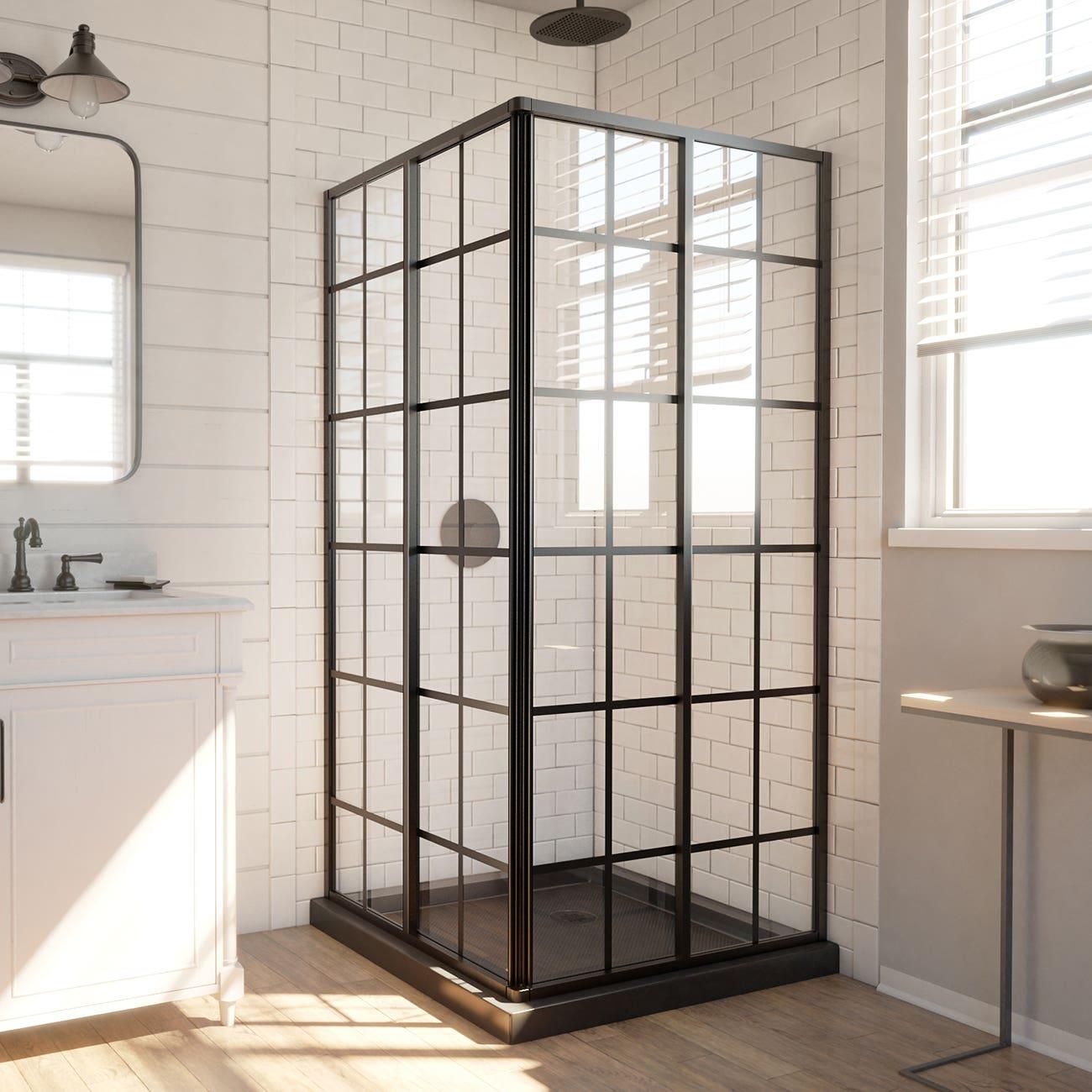 French Corner 42" x 74.75" Square Sliding Shower Enclosure with Base Included