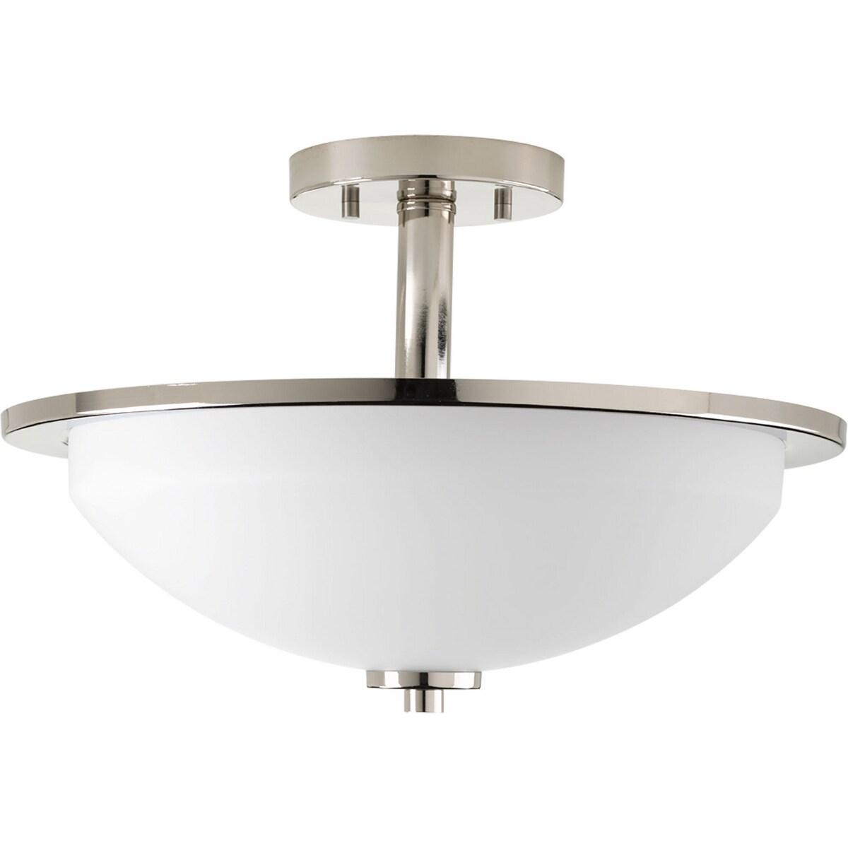Progress Lighting Replay 2-Light Semi-Flush Ceiling Light, Polished Nickel, White Glass Shade