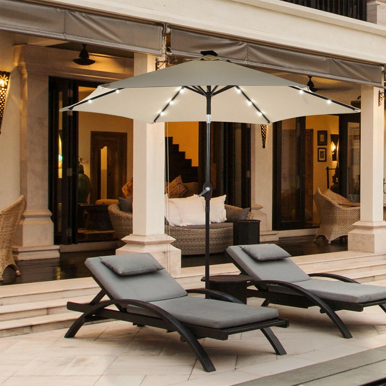 Latitude Run® 9 Feet Patio LED Solar Umbrella With Crank