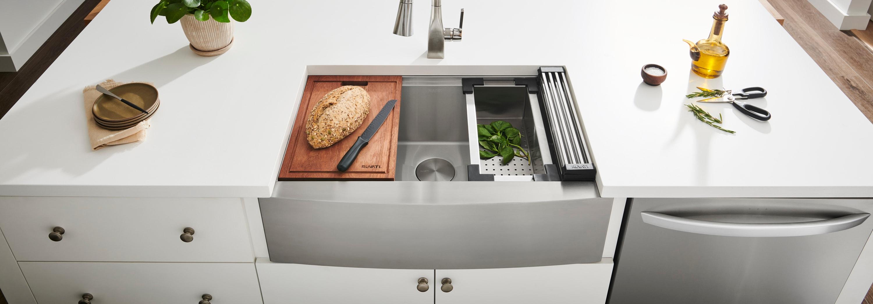 Ruvati 36-inch Apron-front Workstation Farmhouse Kitchen Sink 16 Gauge Stainless Steel Single Bowl